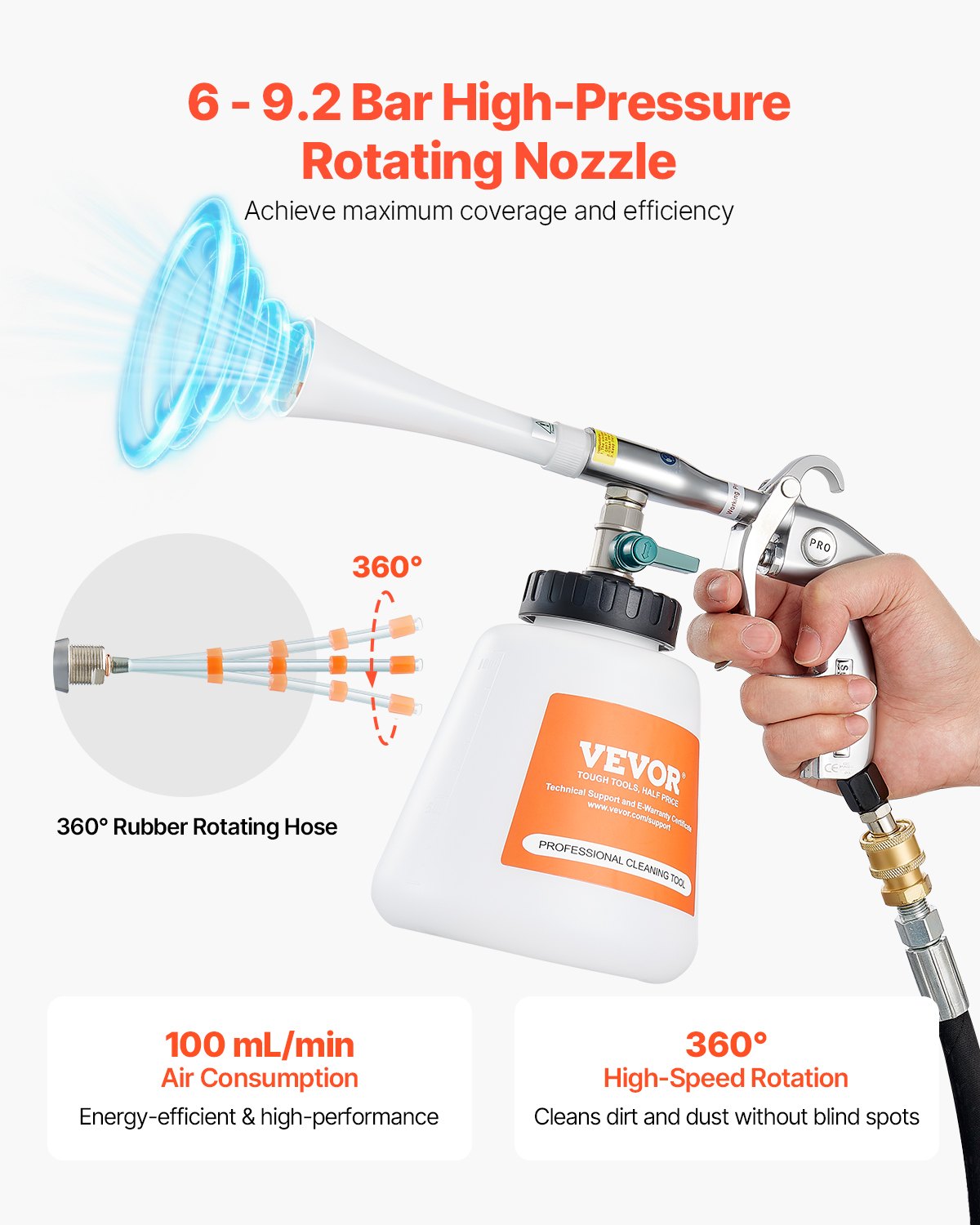 Pneumatinis automobilių valymo pistoletas VEVOR HCL-02, 6–9,2 bar