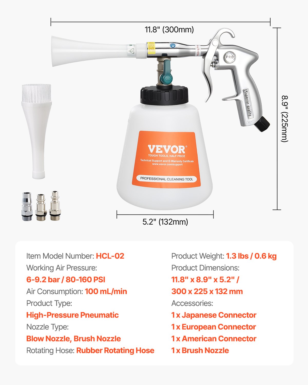 Pneumatinis automobilių valymo pistoletas VEVOR HCL-02, 6–9,2 bar