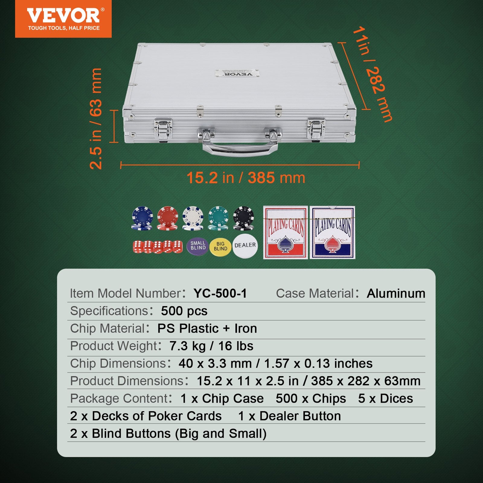 Pokerio žetonų rinkinys VEVOR YC-500-1, 500 vnt.