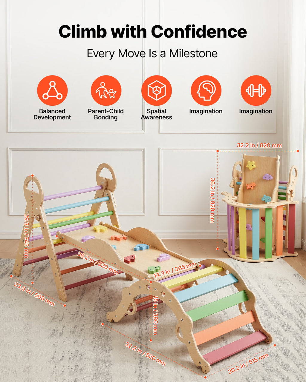 Montessori laipiojimo rinkinys VEVOR ZYS001, 9-in-1, 68 kg apkrova