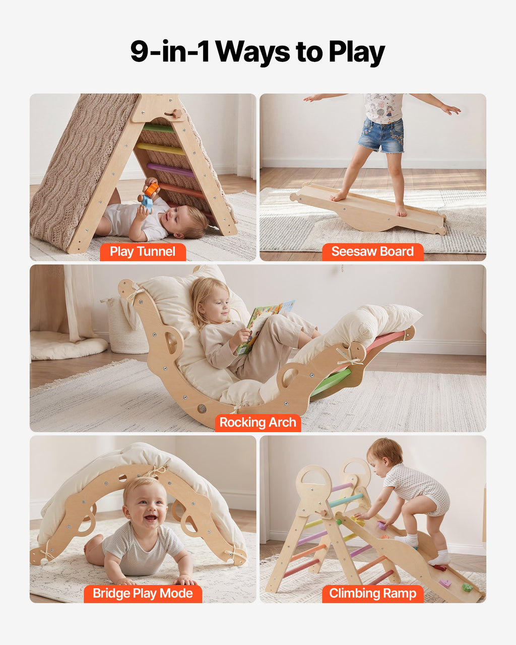 Montessori laipiojimo rinkinys VEVOR ZYS001, 9-in-1, 68 kg apkrova