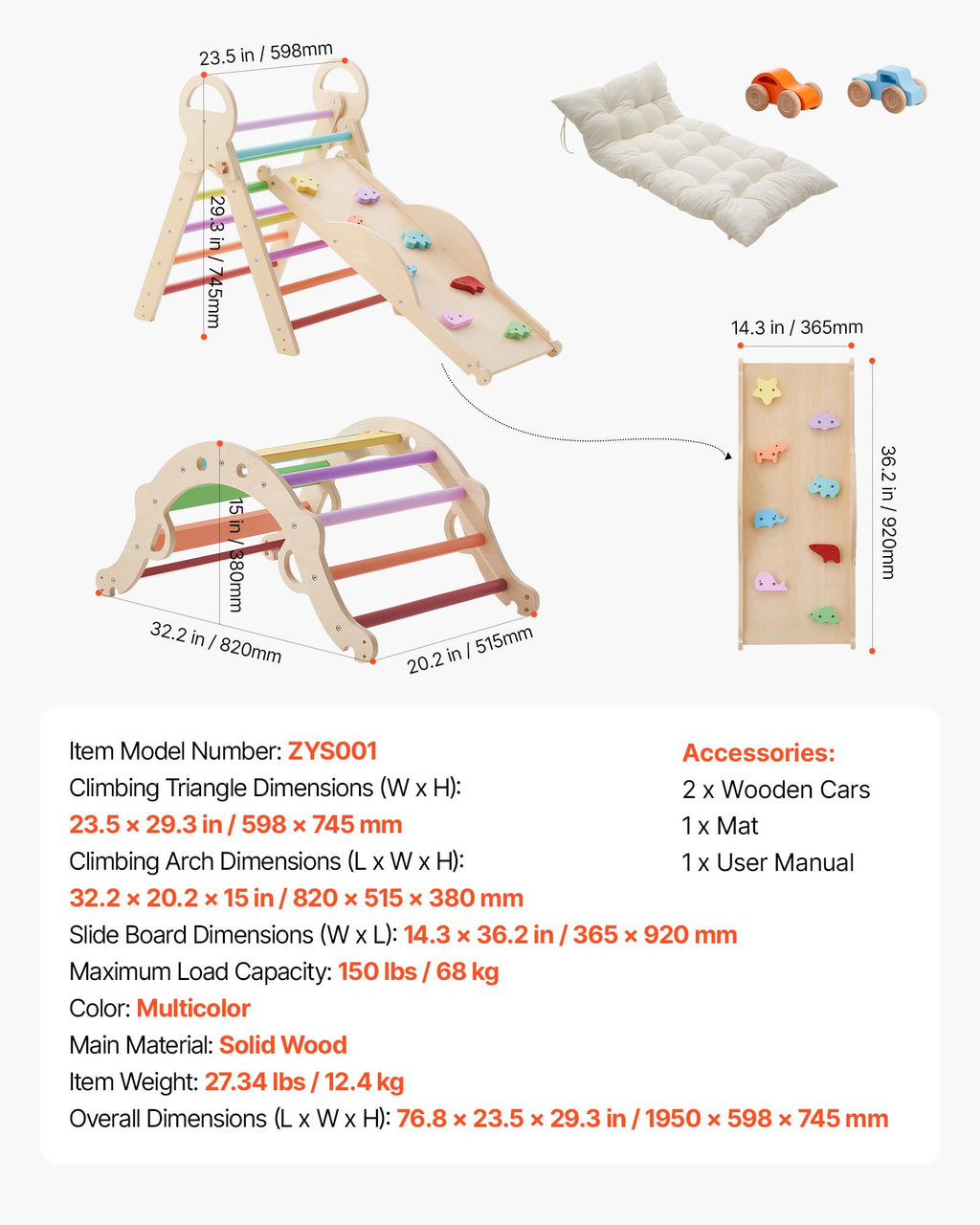Montessori laipiojimo rinkinys VEVOR ZYS001, 9-in-1, 68 kg apkrova