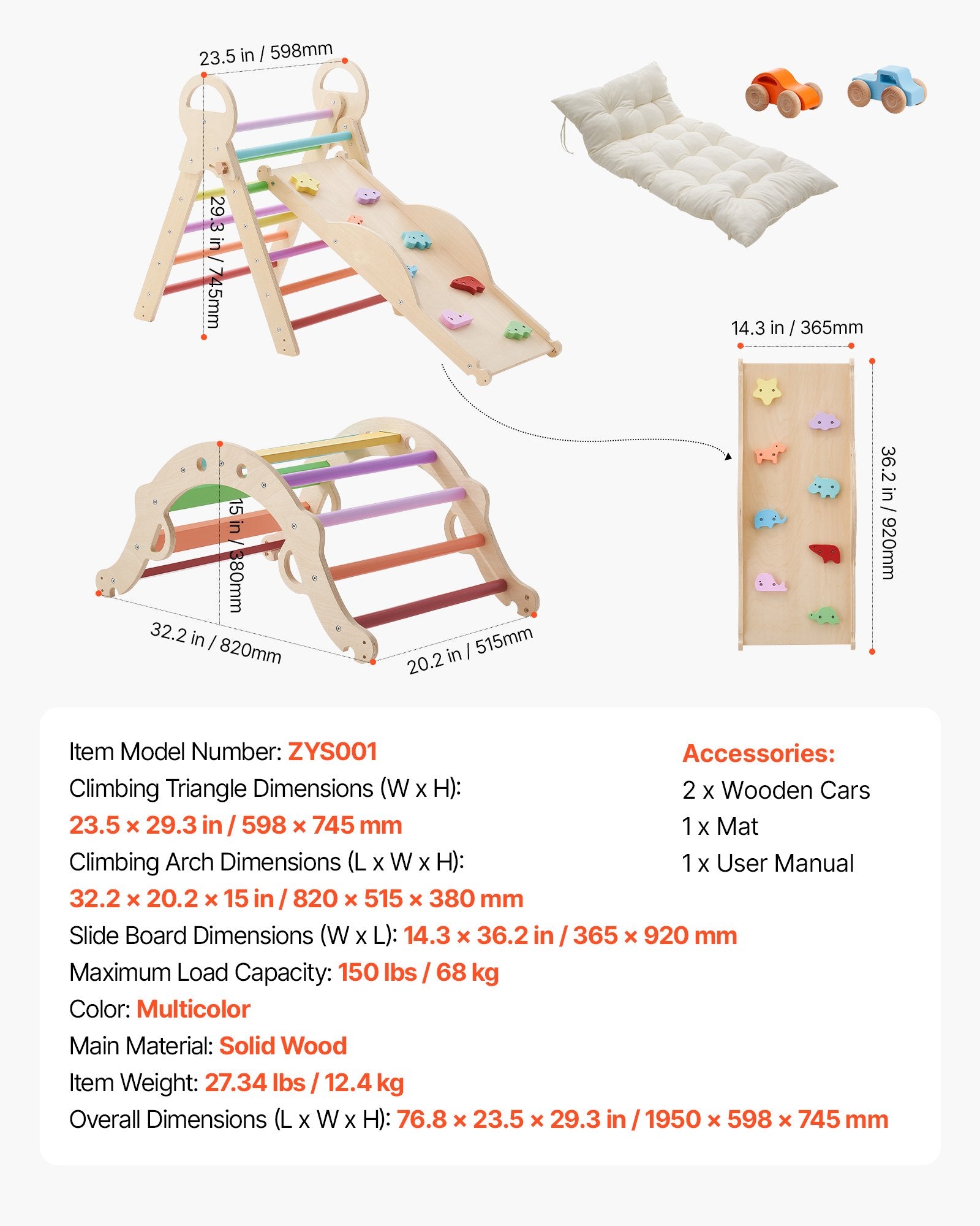 Montessori laipiojimo rinkinys VEVOR ZYS001, 9-in-1, 68 kg apkrova