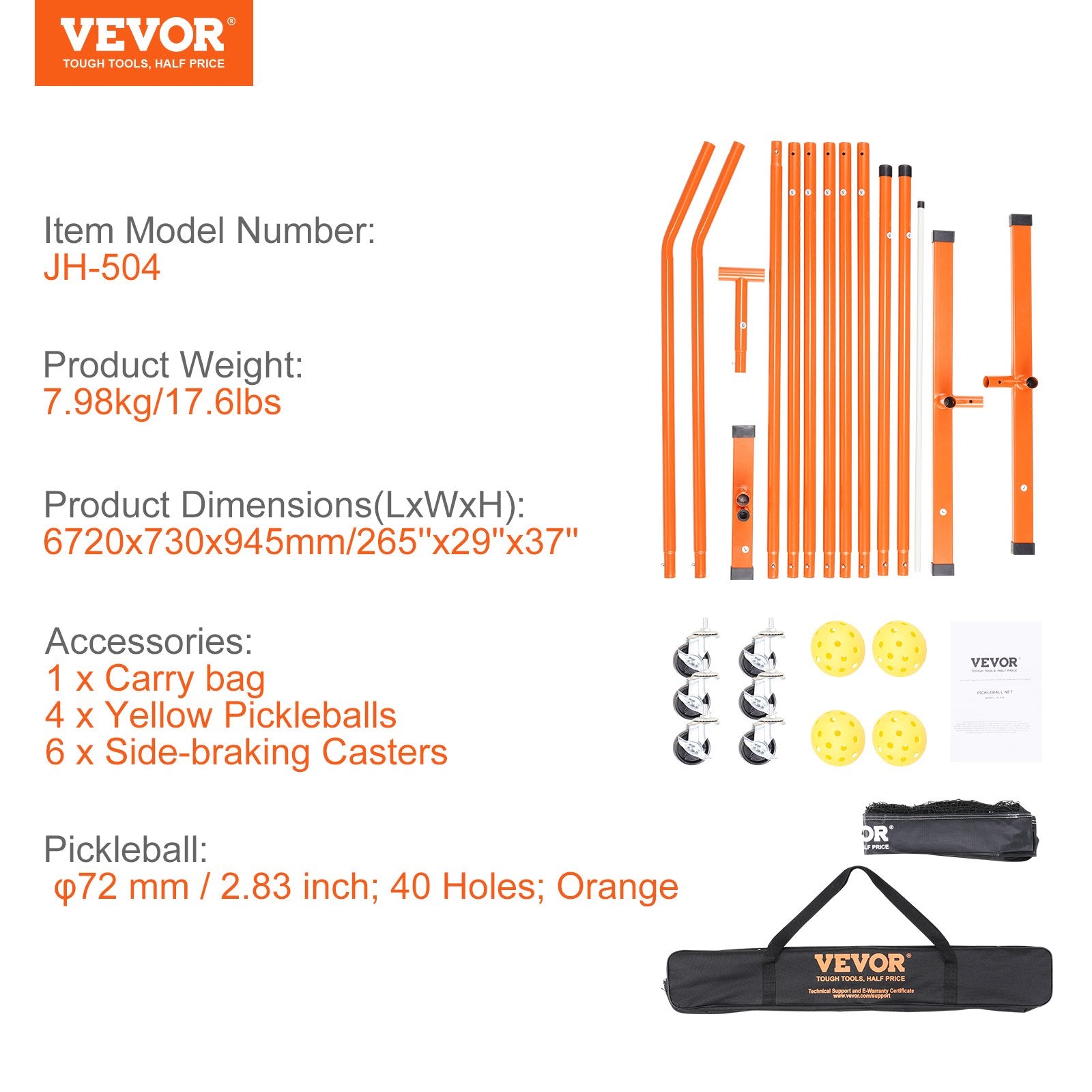 Pickleball tinklo komplektas VEVOR JH-504, 6,72 m ilgio