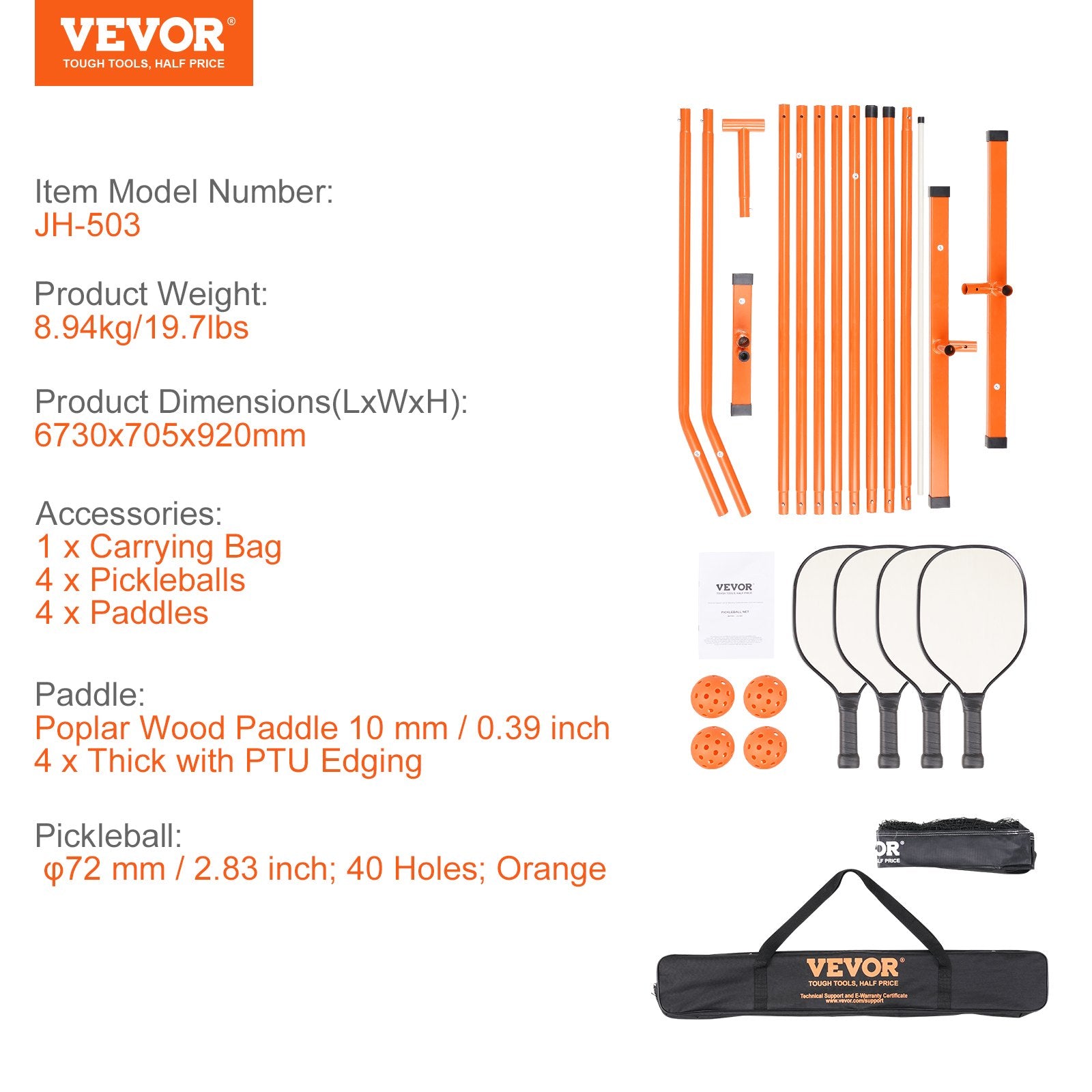 Pickleball tinklo rinkinys VEVOR JH-503, 670,6 cm