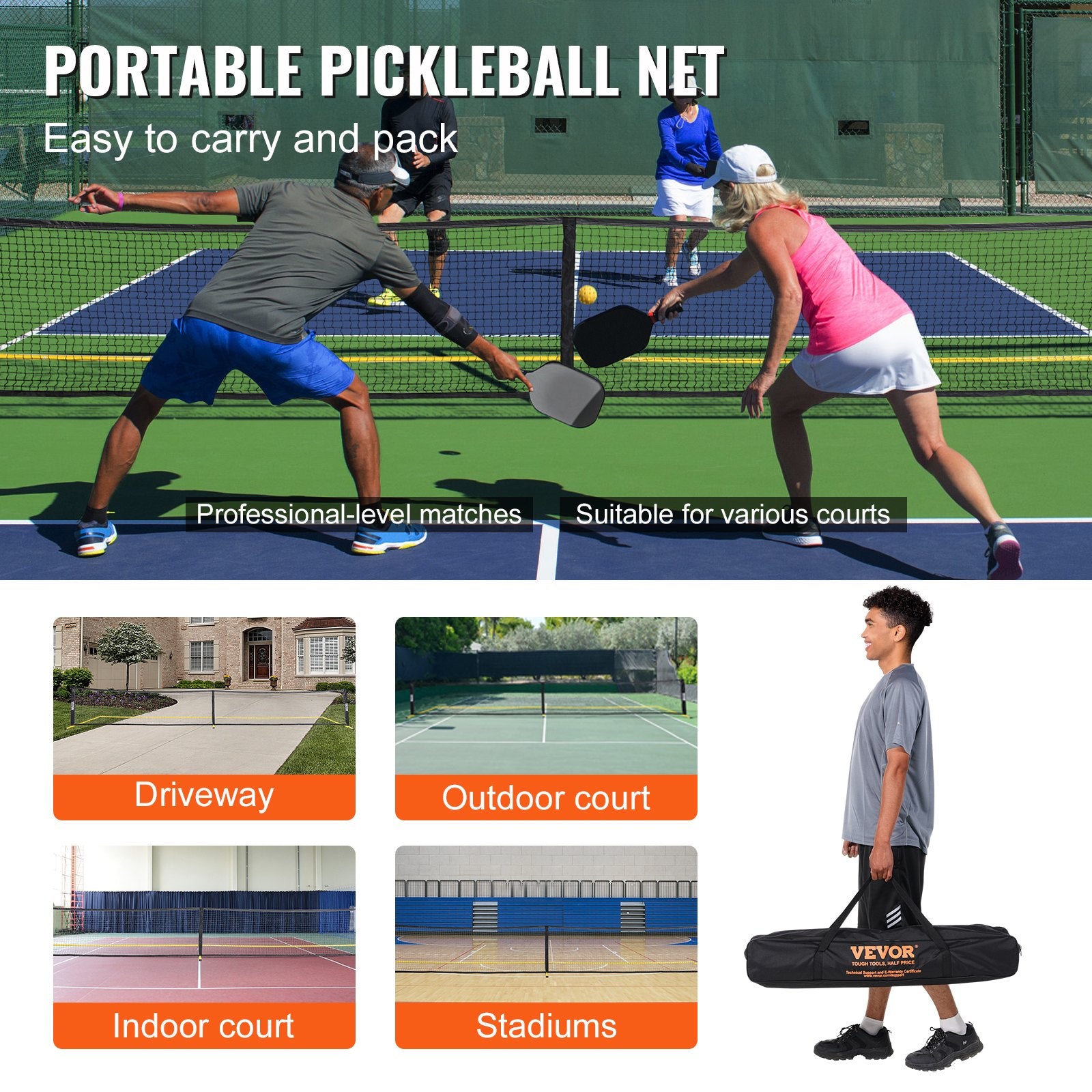Nešiojamas „Pickleball“ tinklas VEVOR JH-502, 6,7 m ilgio