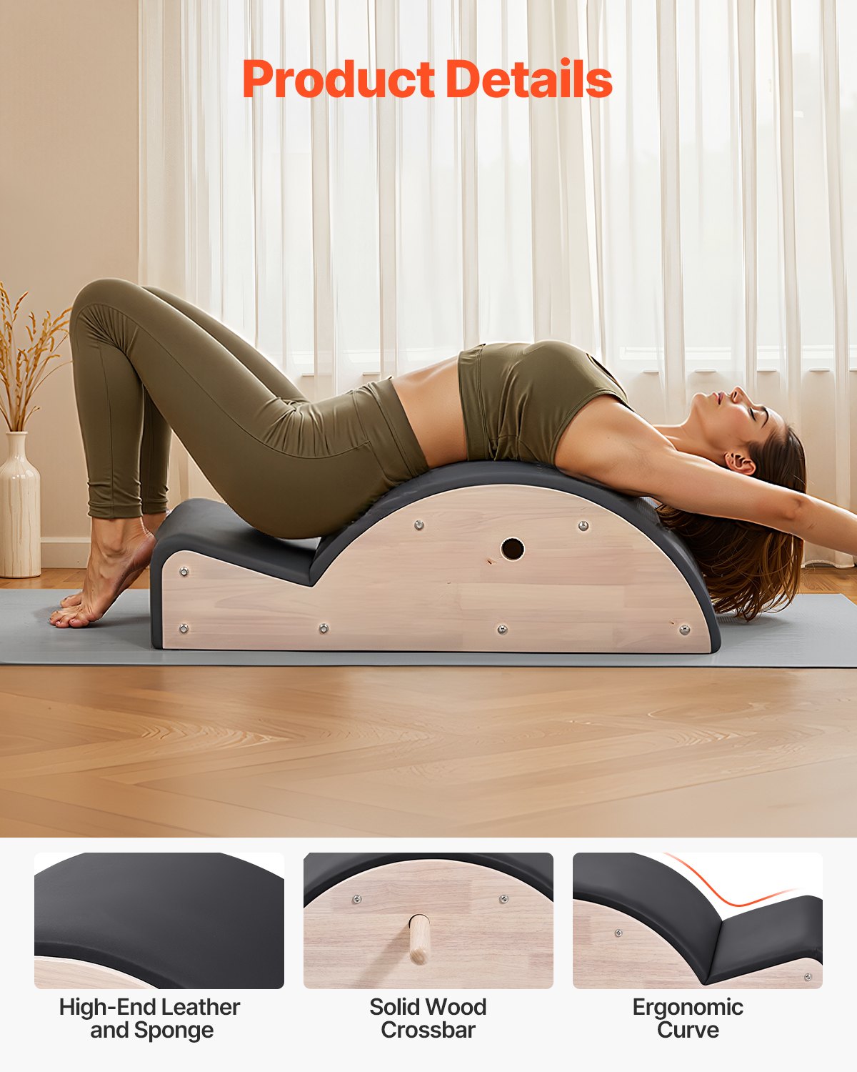Pilates stuburo korektorius VEVOR J55-X-A, kaučiukmedžio mediena