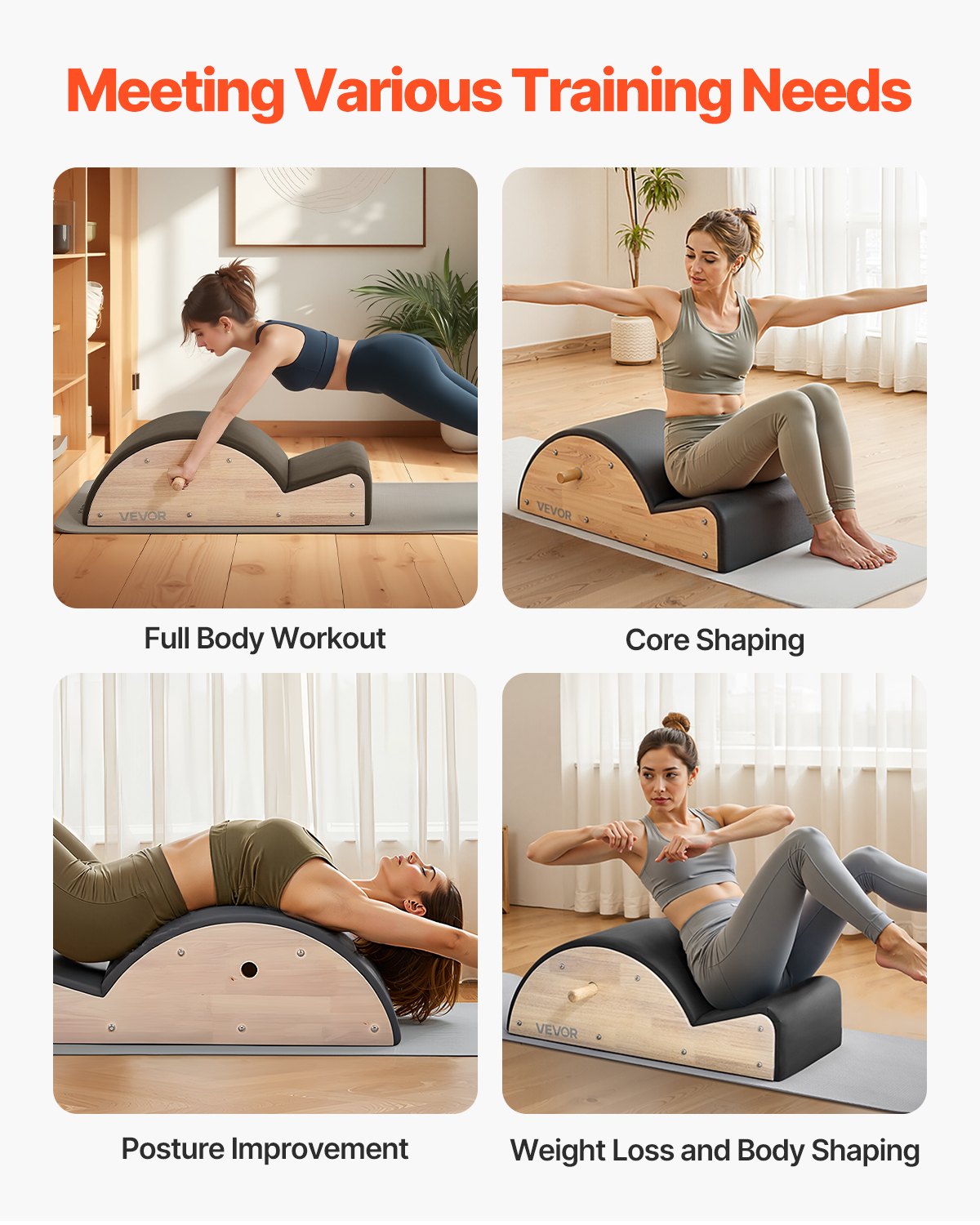 Pilates stuburo korektorius VEVOR J55-X-A, kaučiukmedžio mediena