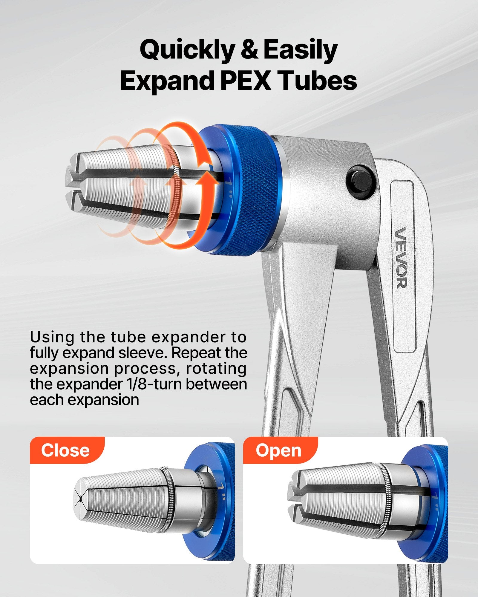 PEX vamzdžių plėtimo įrankių rinkinys VEVOR CT-100A-PEX, 4 plėtimo galvutės