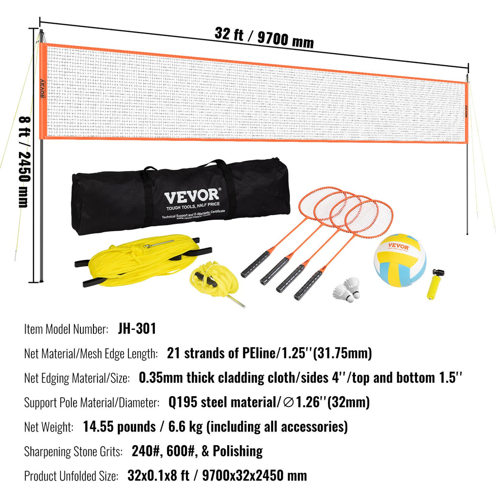Tinklinio ir badmintono rinkinys VEVOR JH-301, reguliuojamas aukštis