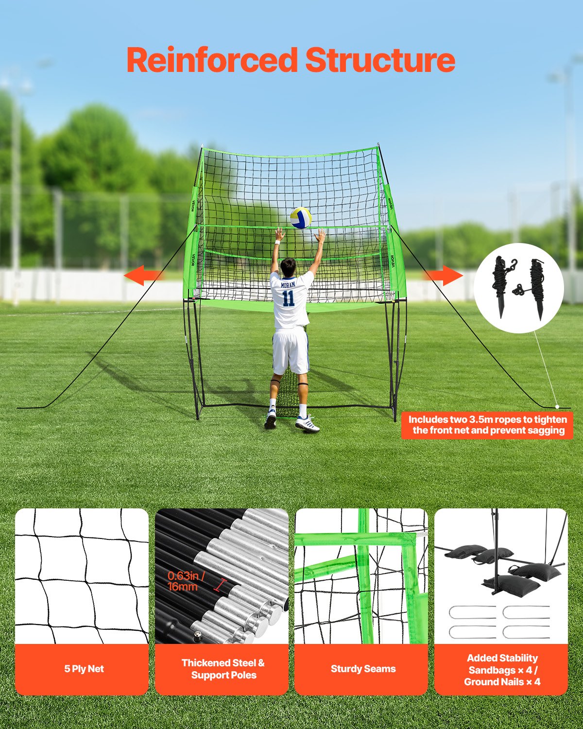Tinklinio treniruočių tinklas VEVOR SPN001, 2,4 x 3,4 m