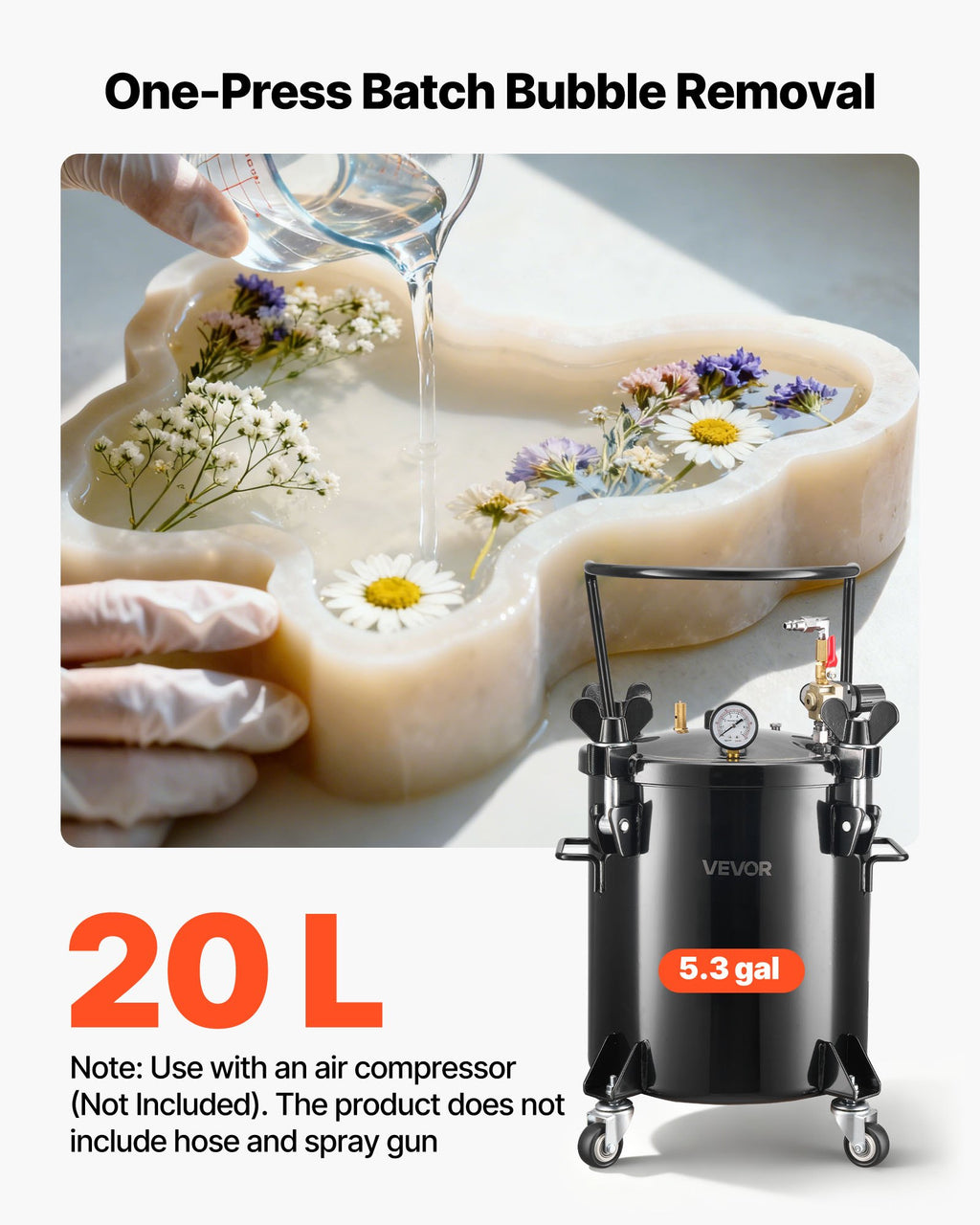 Slėginis indas dervai VEVOR R8363H, 20 L
