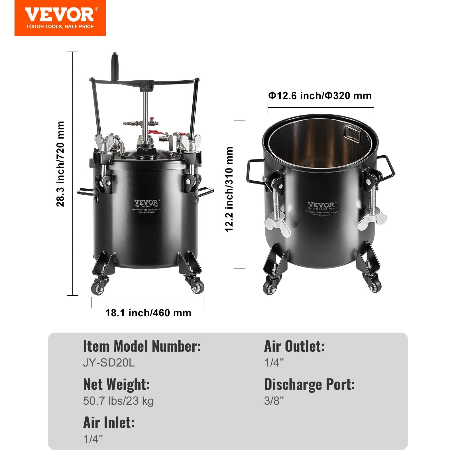 Dažų purškimo bakas VEVOR JY-SD20L, 20 l