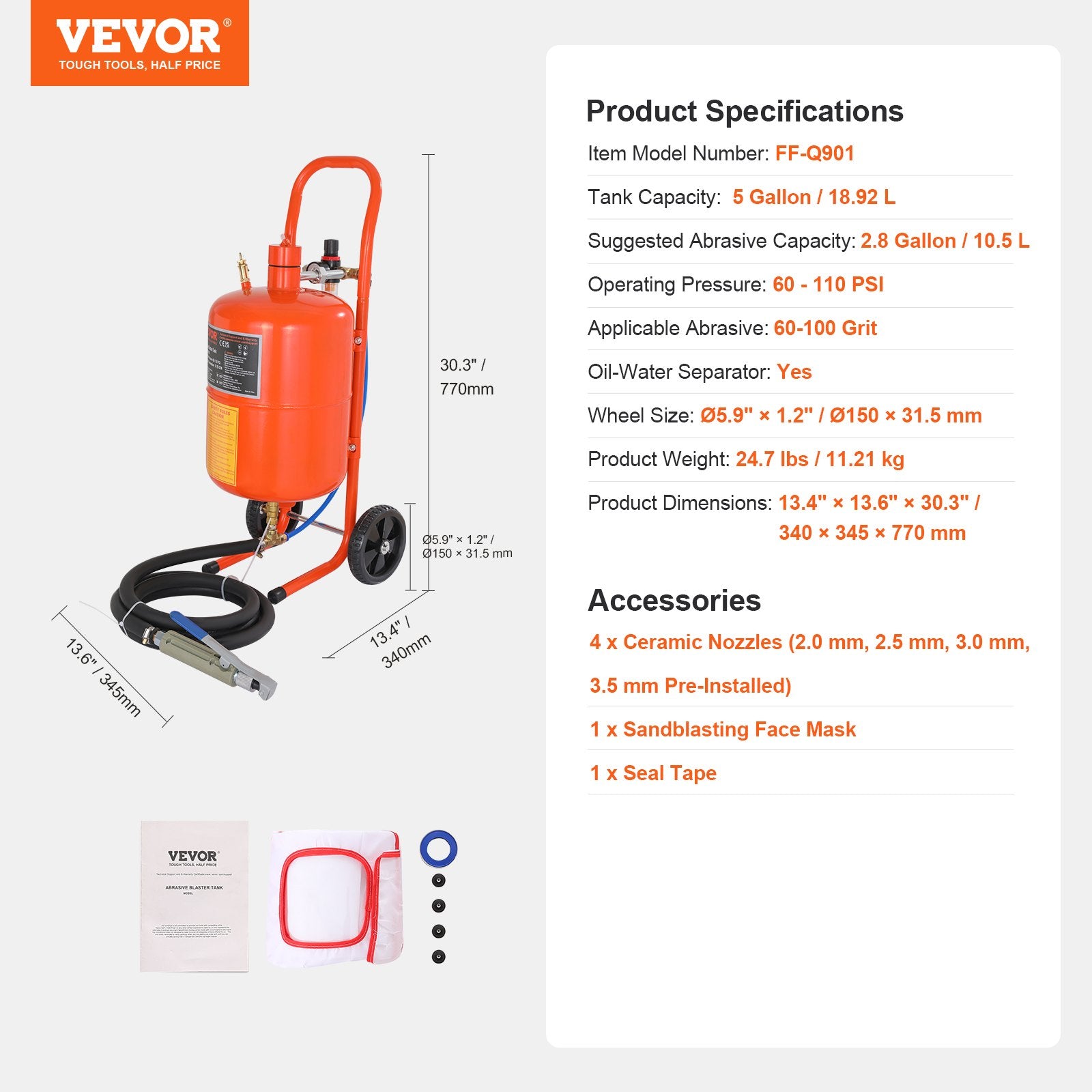Smėliasrovė VEVOR FF-Q901, 18,9 l