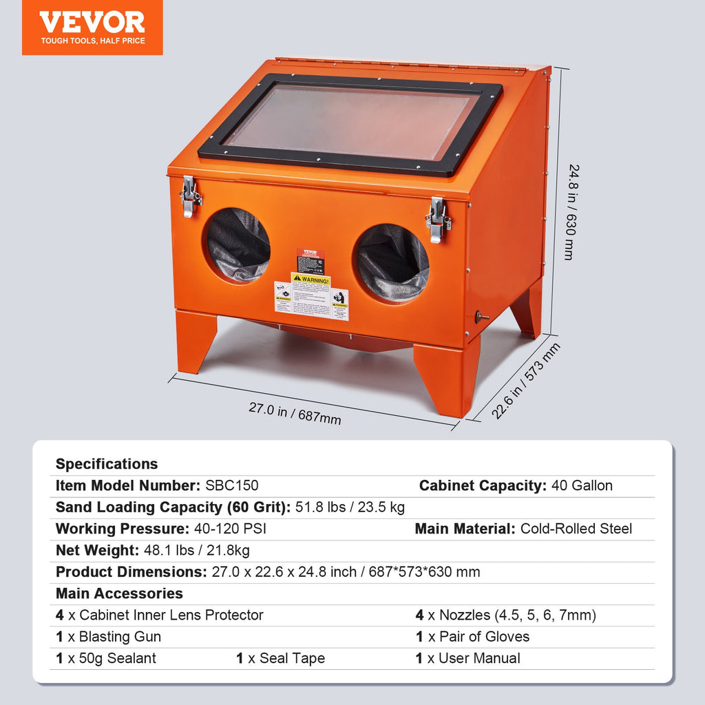 Smėliavimo kamera VEVOR SBC150, 151,4 l