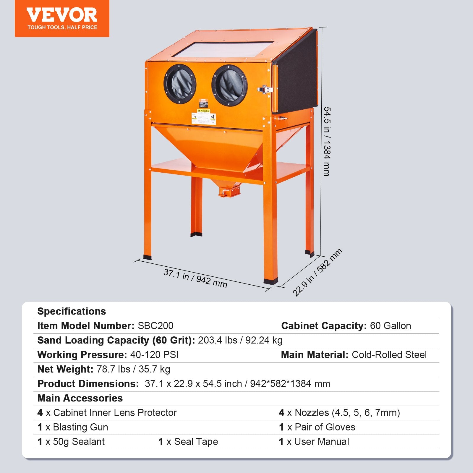 Smėliavimo kamera VEVOR SBC200, 227,1 l