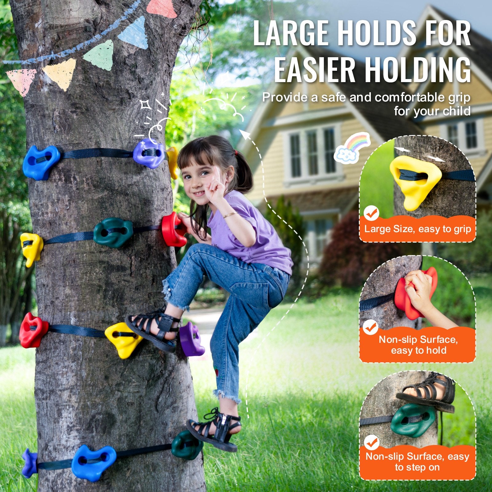 Laipiojimo į medžius rinkinys VEVOR Ninja Tree Climbing Kit, 12 laikiklių