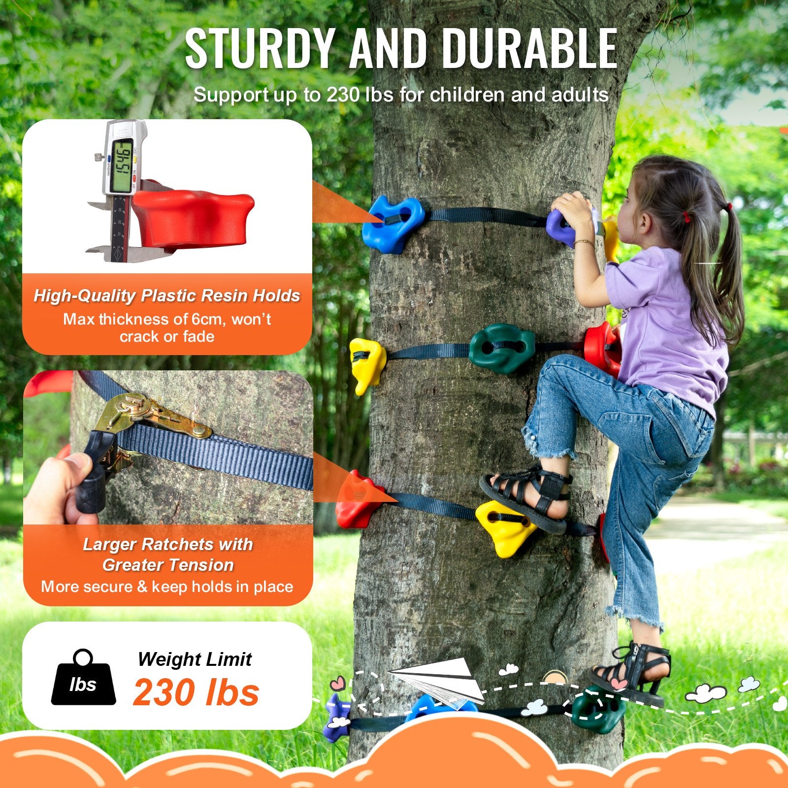 Laipiojimo į medžius rinkinys VEVOR Ninja Tree Climbing Kit, 12 laikiklių