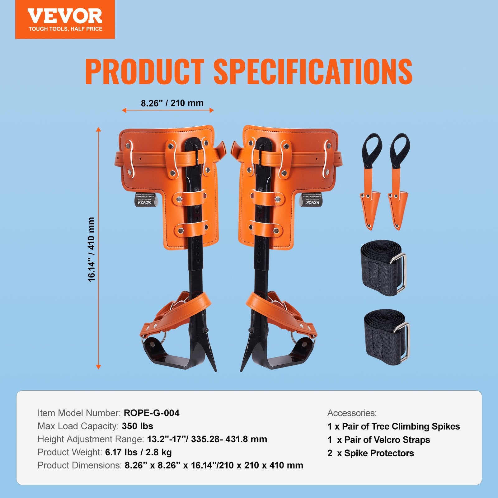 Medžių laipiojimo nagai VEVOR ROPE-G-004, 158 kg keliamoji galia