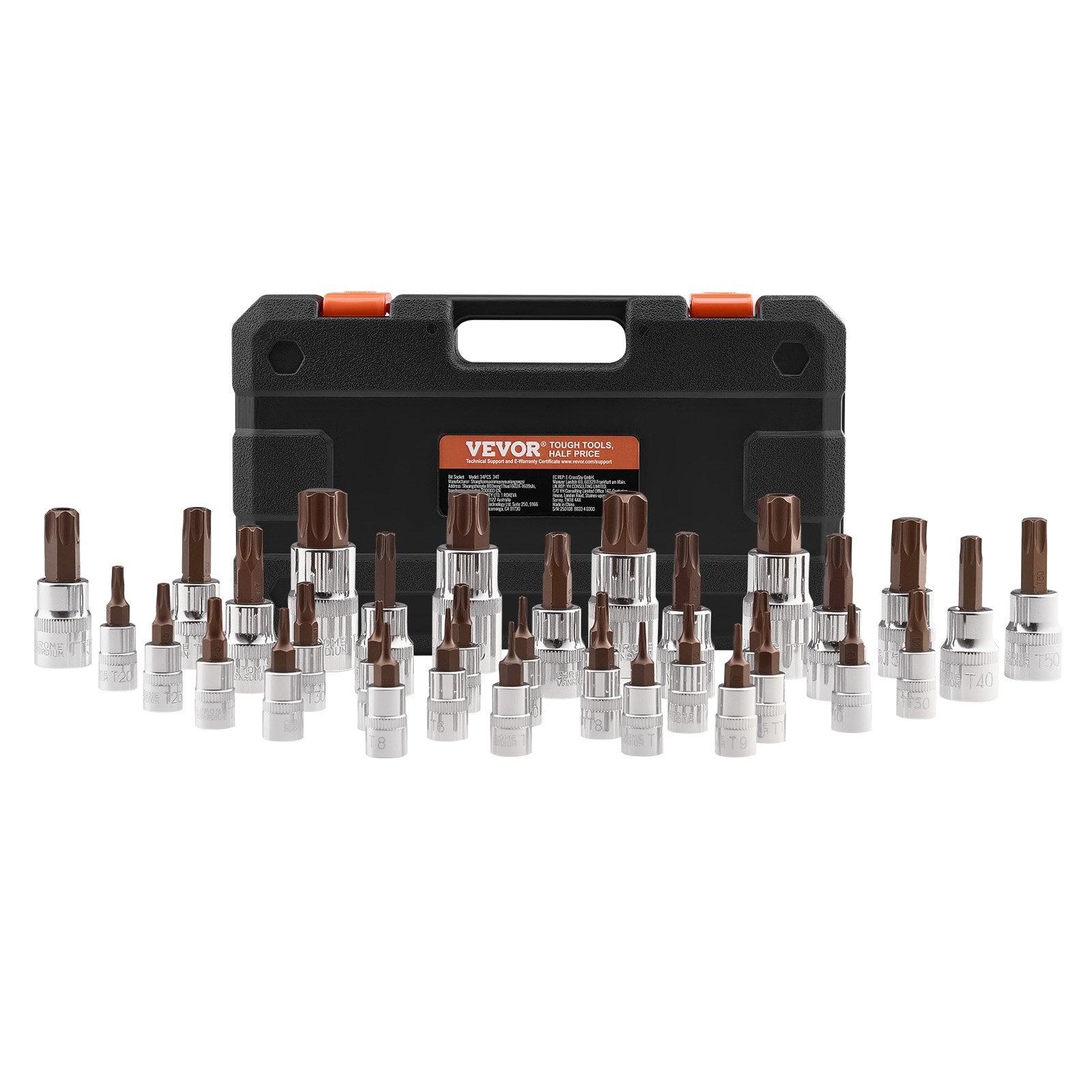 Torx galvučių ir antgalių rinkinys VEVOR 34PCS 34T, 34 dalių