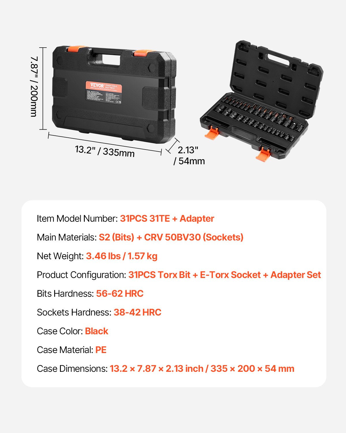 Torx galvučių ir antgalių rinkinys VEVOR 31PCS 31TE, 31 vnt.