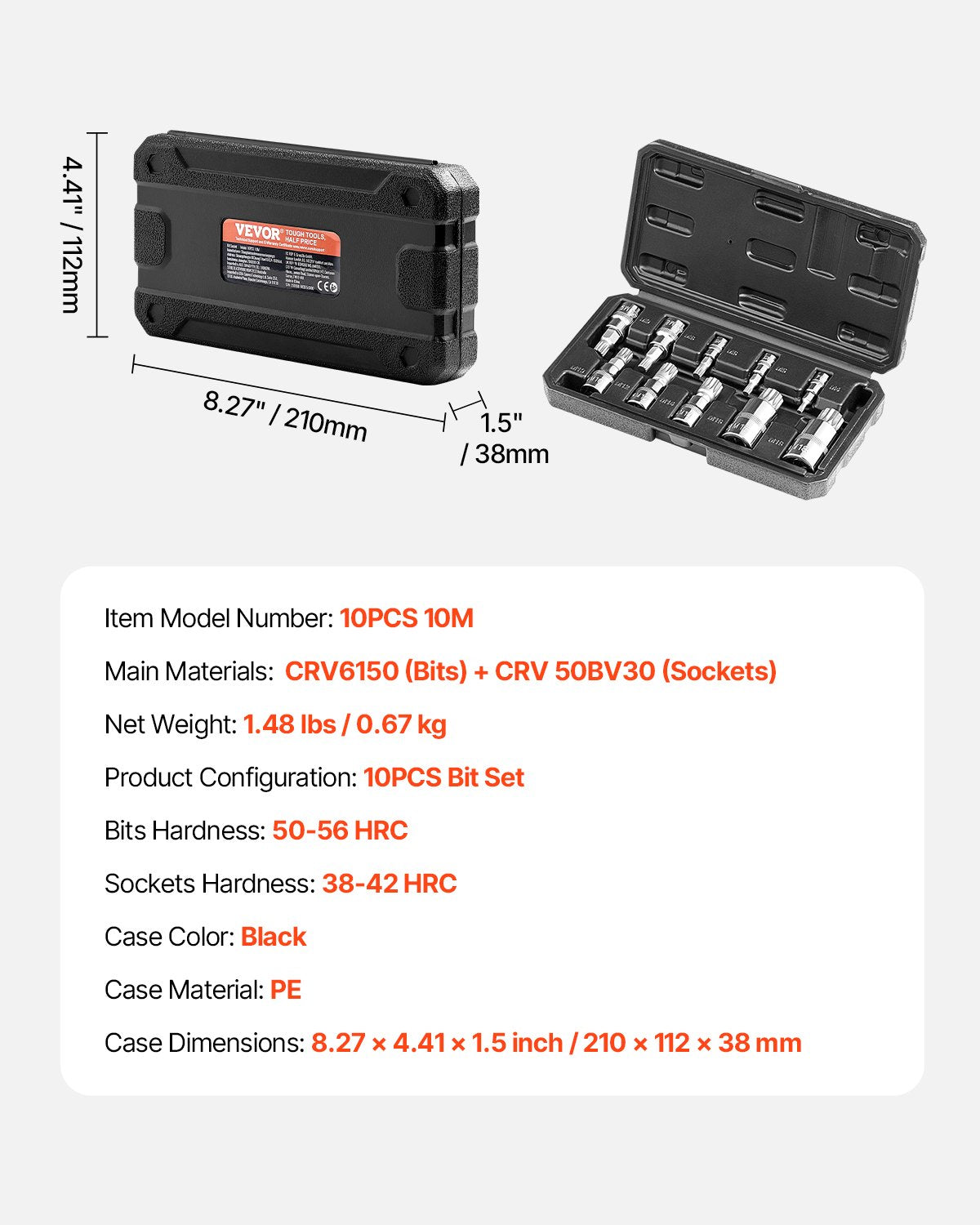 XZN galvučių su antgaliais rinkinys VEVOR 10PCS 10M, M4-M18