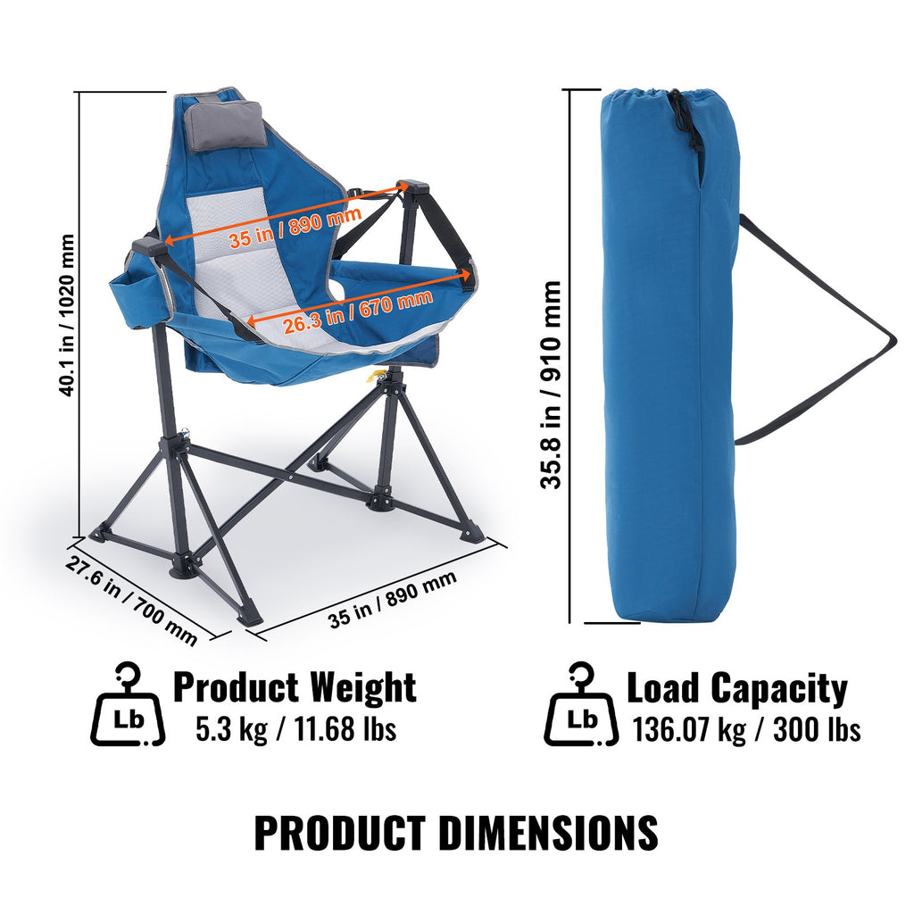 Atlošiama kempingo kėdė-hamakas VEVOR HKC-1004SW, 136 kg apkrova