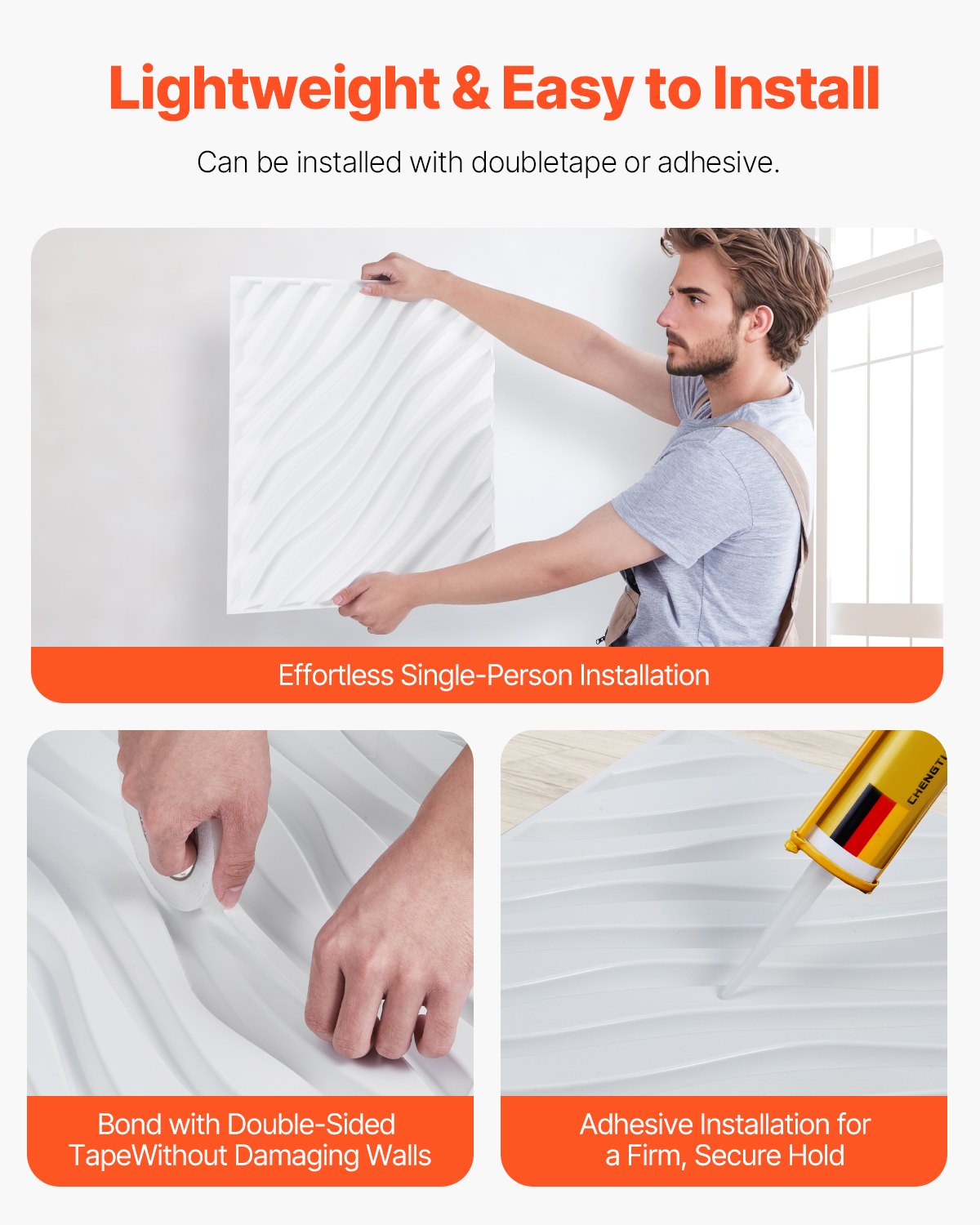 3D sienų panelės VEVOR TD075, 12 vnt. (2,97 m²)