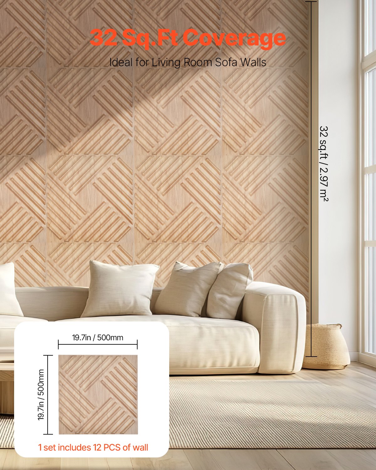 3D sienų panelės VEVOR TD076, 50x50 cm, 12 vnt.