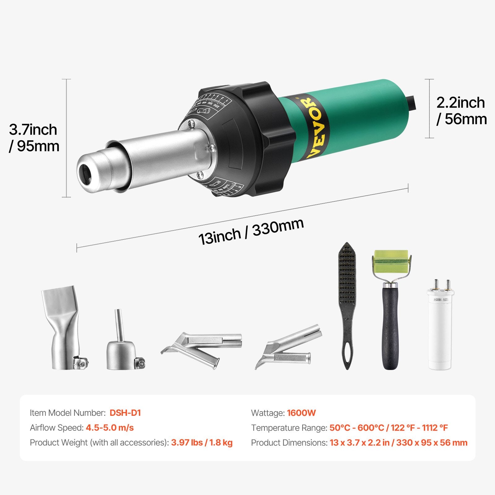 Karšto oro plastiko suvirinimo aparatas VEVOR DSH-D1, 1600W