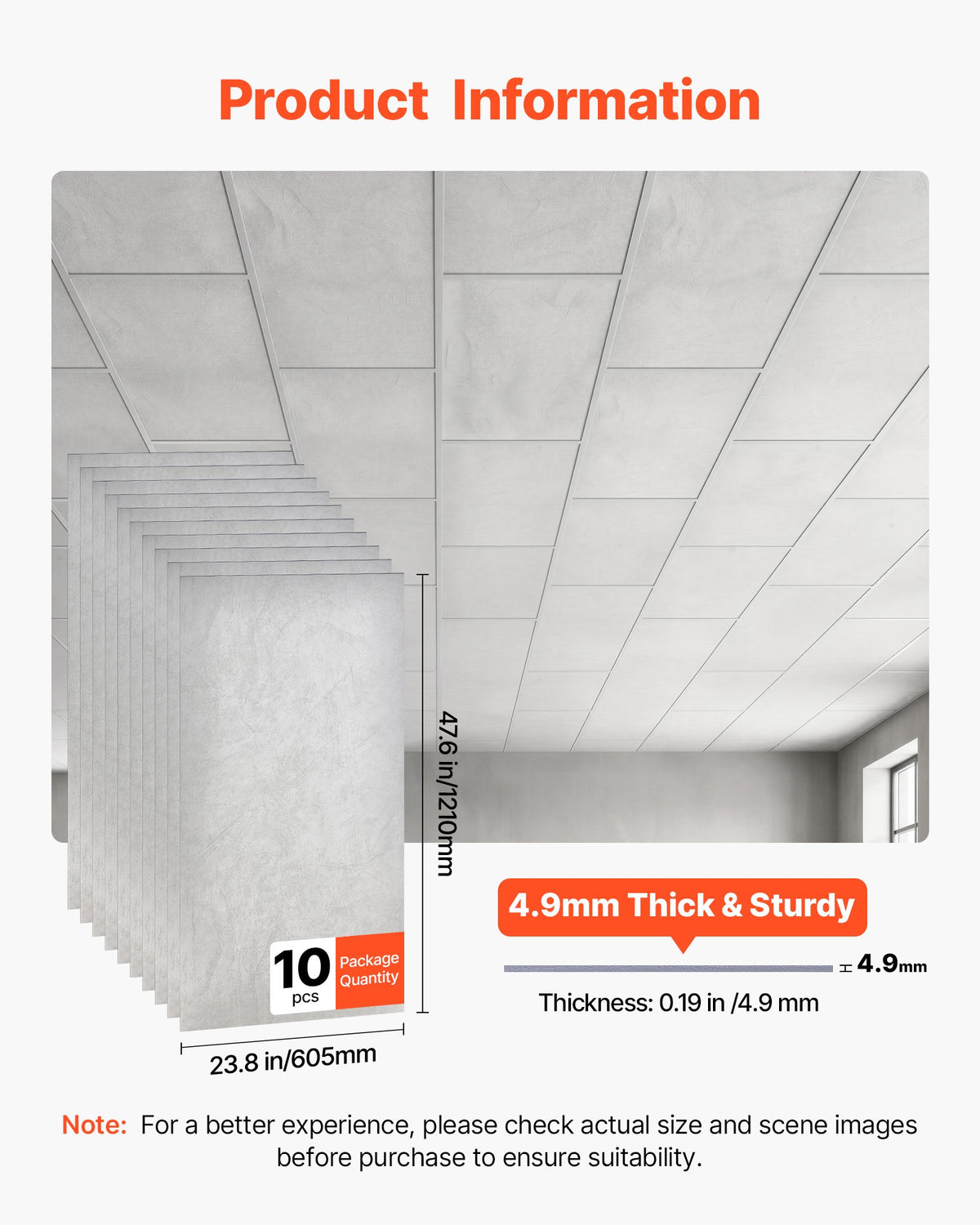Pakabinamos lubų plytelės VEVOR DLS-2448, 605x1210 mm, 10 vnt.
