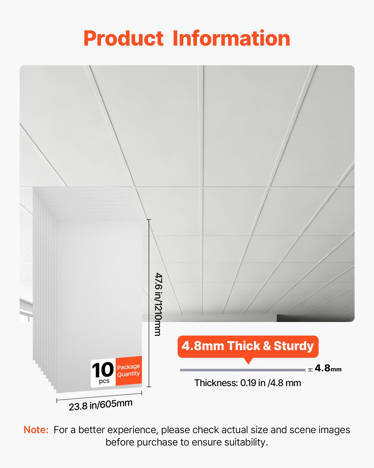 Pakabinamos lubų plytelės VEVOR BS-2448, 605x1210 mm, 10 vnt.