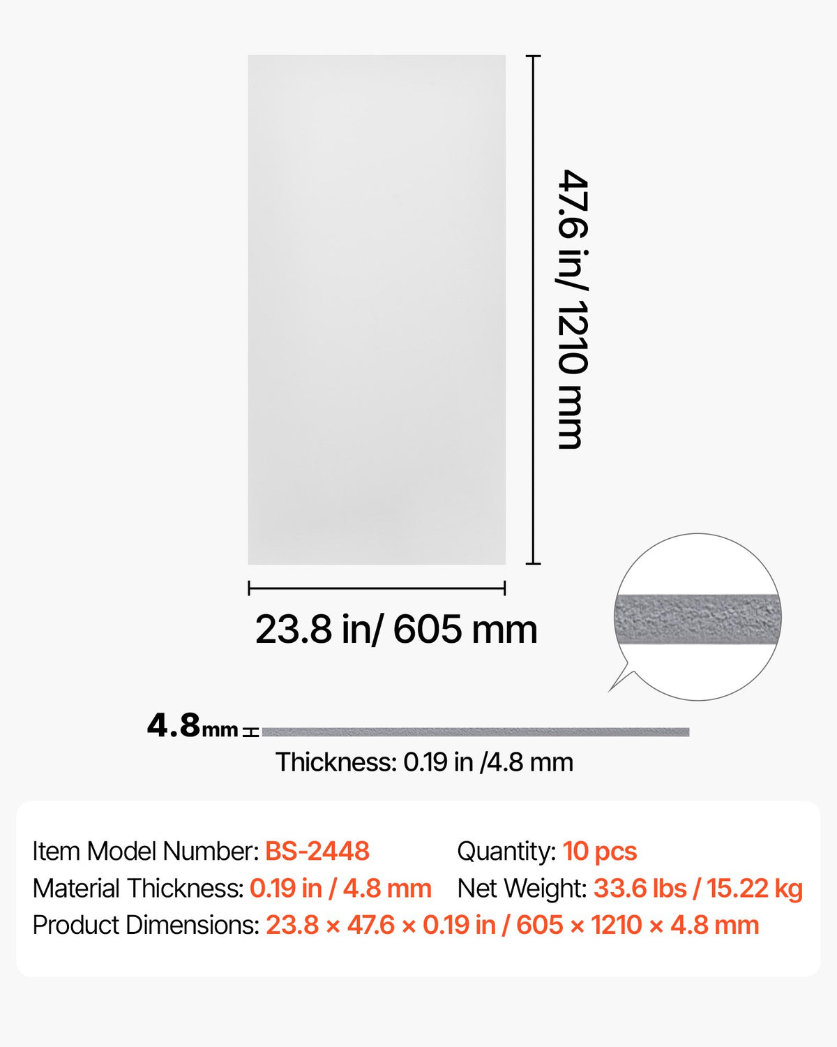 Pakabinamos lubų plytelės VEVOR BS-2448, 605x1210 mm, 10 vnt.