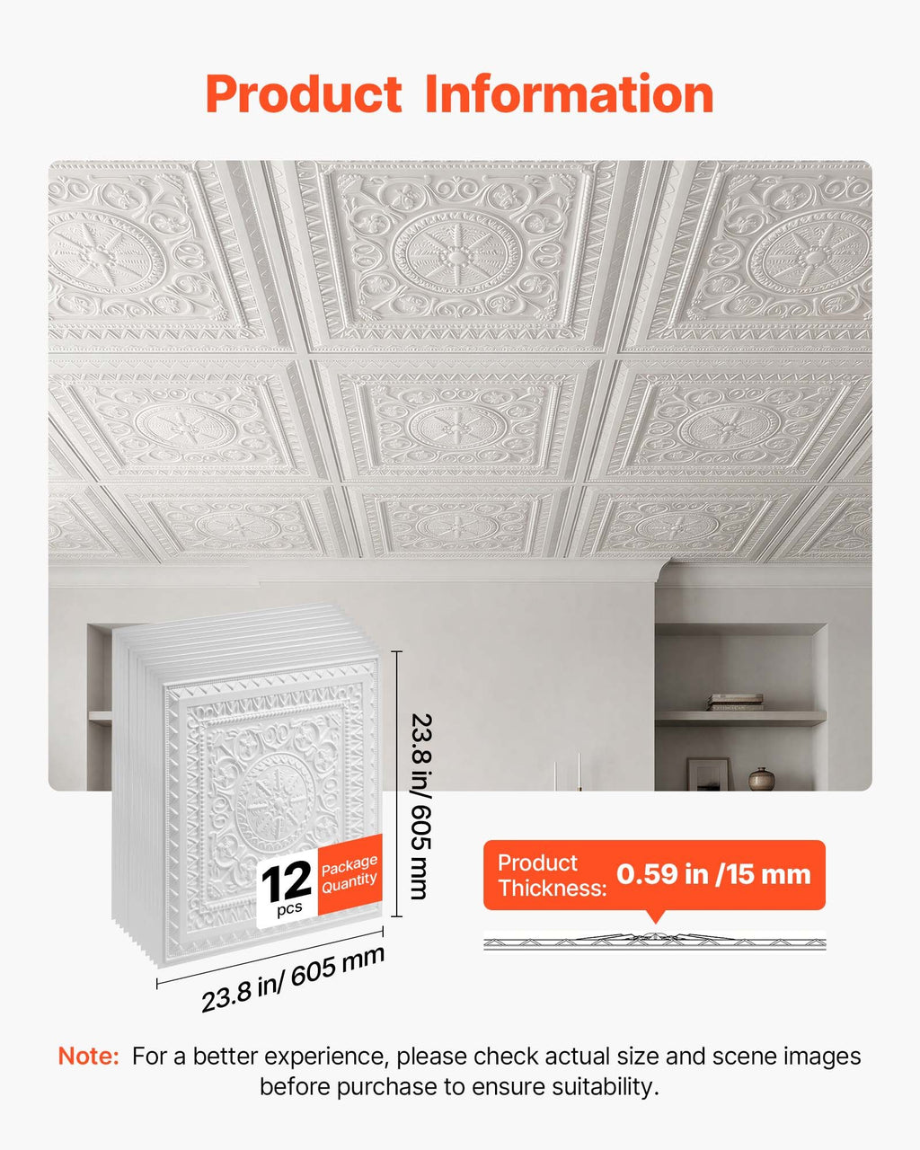 Lubų plytelės VEVOR ST-035, 605x605 mm
