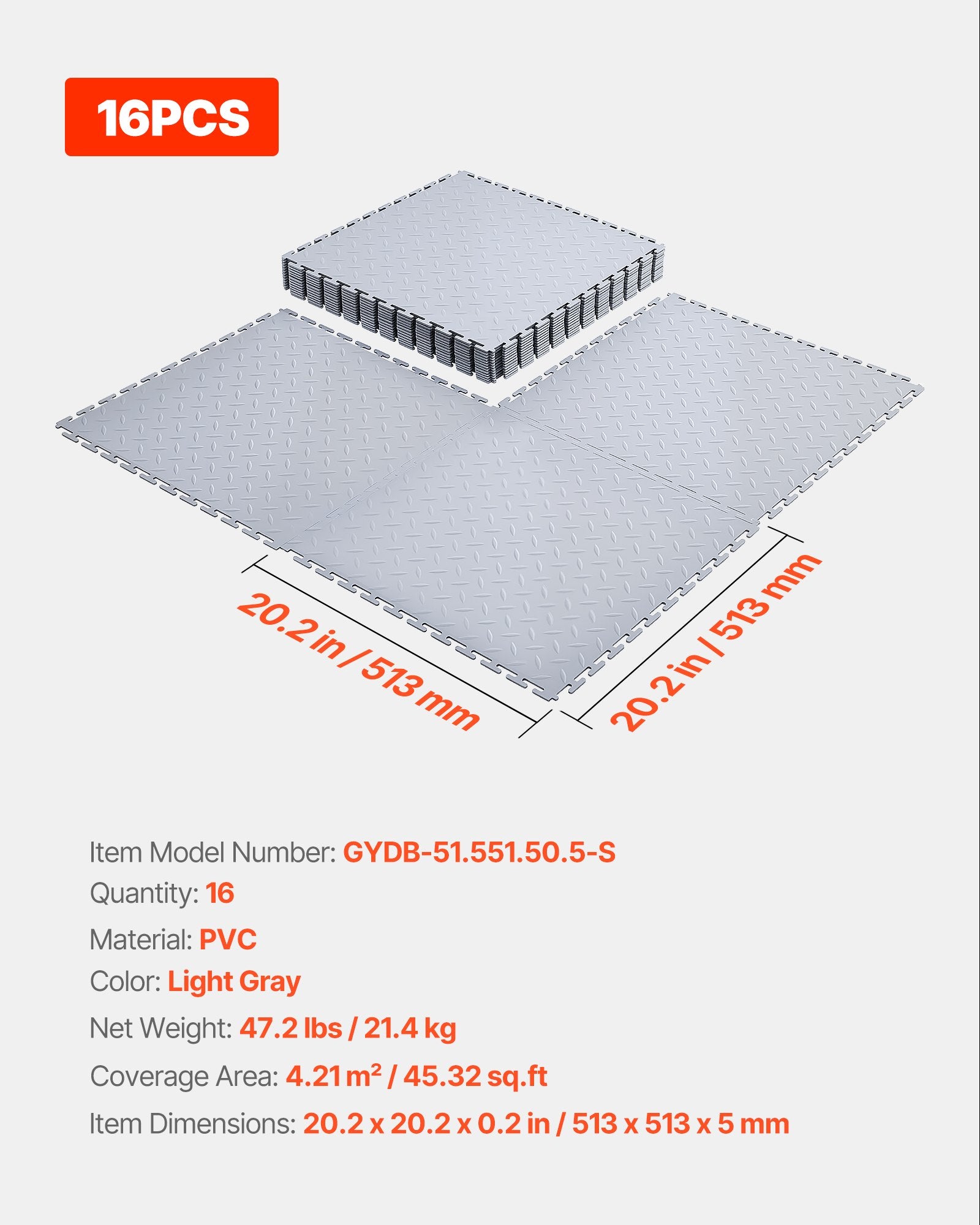 Garažo grindų plytelės VEVOR GYDB-51.551.50.5-S, 16 vnt. (4,21 m²)
