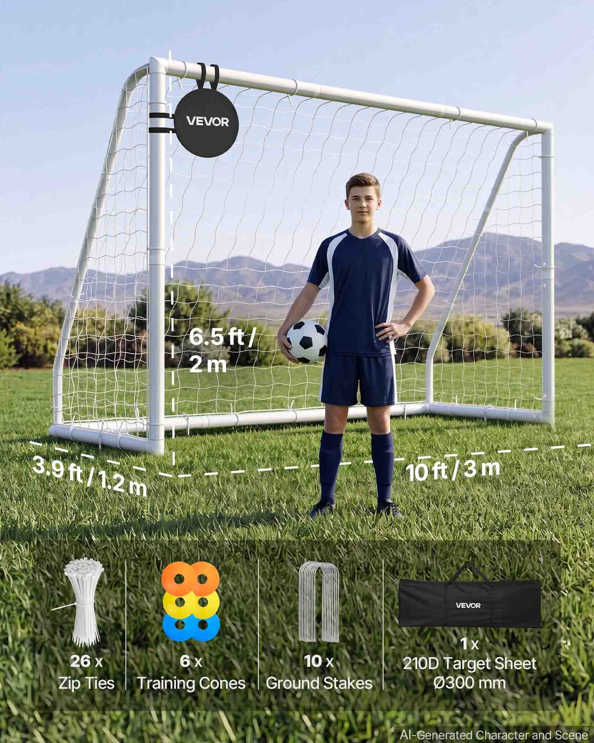 Futbolo vartai VEVOR XY-S300C, 3 x 2 m