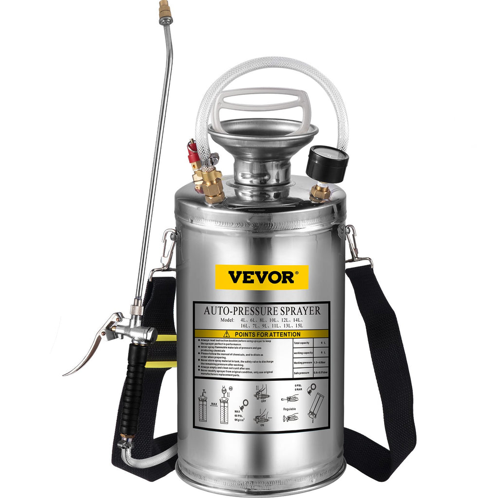 Nerūdijančio plieno purkštuvas VEVOR 6L, 1.5-4.0 bar