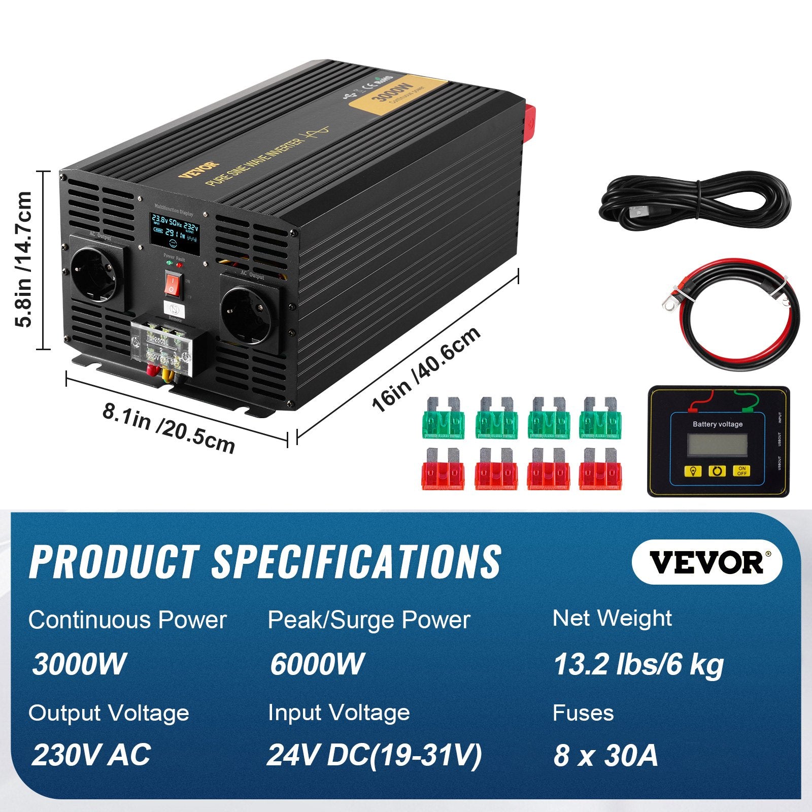 Įtampos keitiklis VEVOR TP-3000W, 3000W