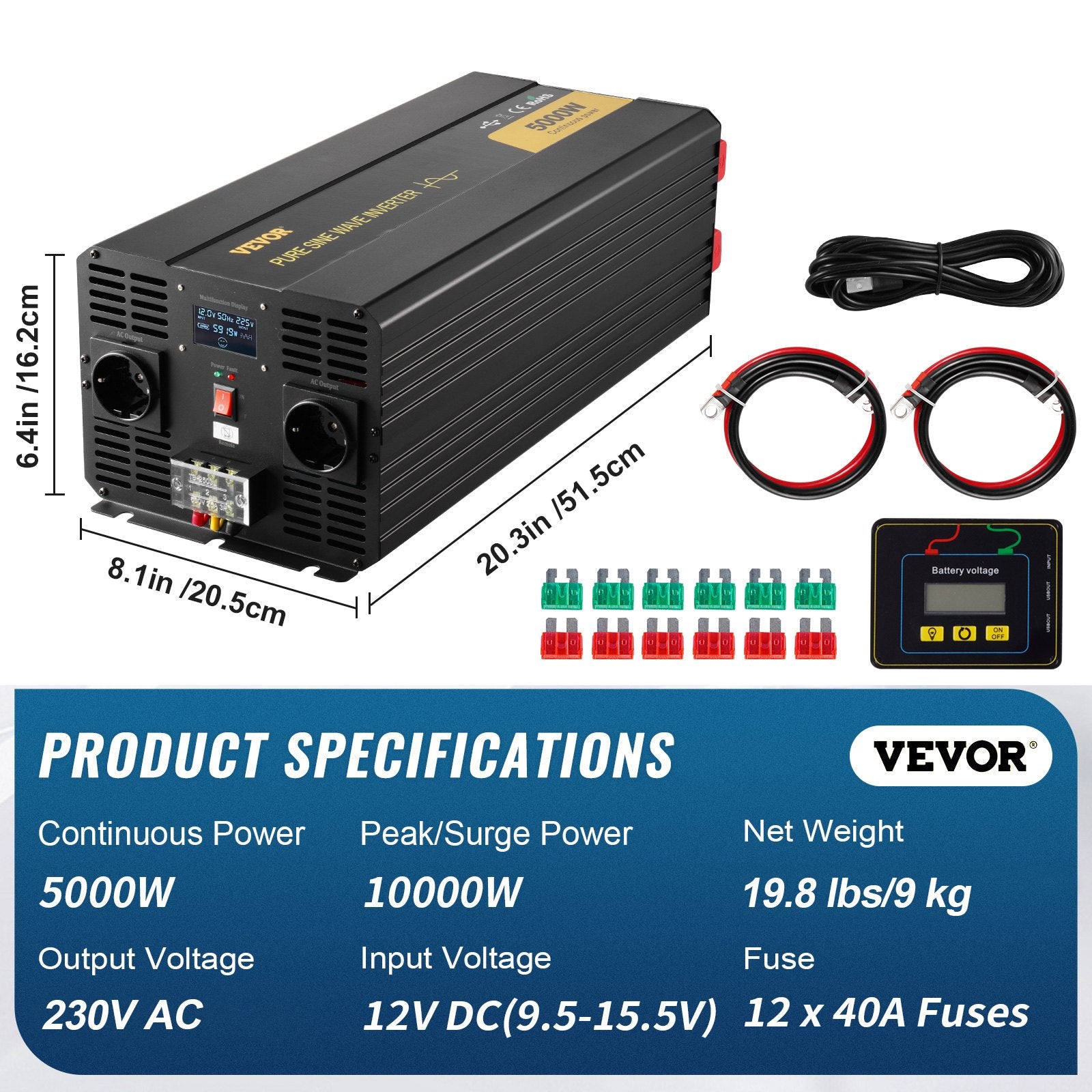 Įtampos keitiklis VEVOR TP-5000W, 5000W