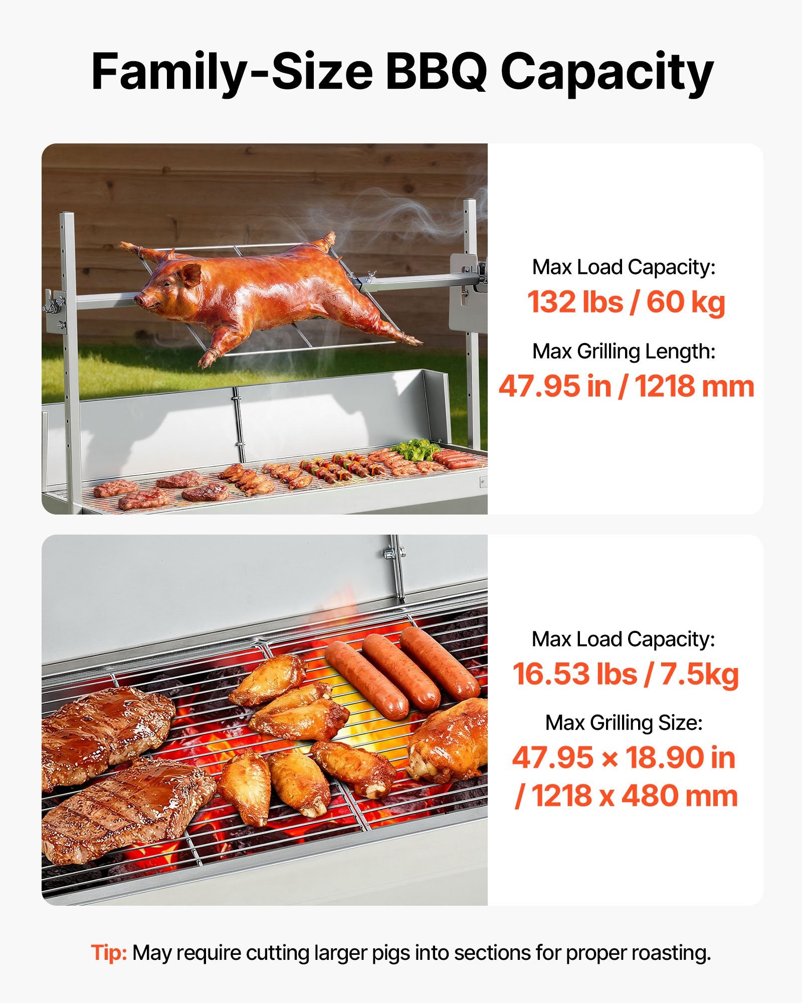 Elektrinis kepsninės iešmas VEVOR TB-46L1, 60 kg keliamoji galia