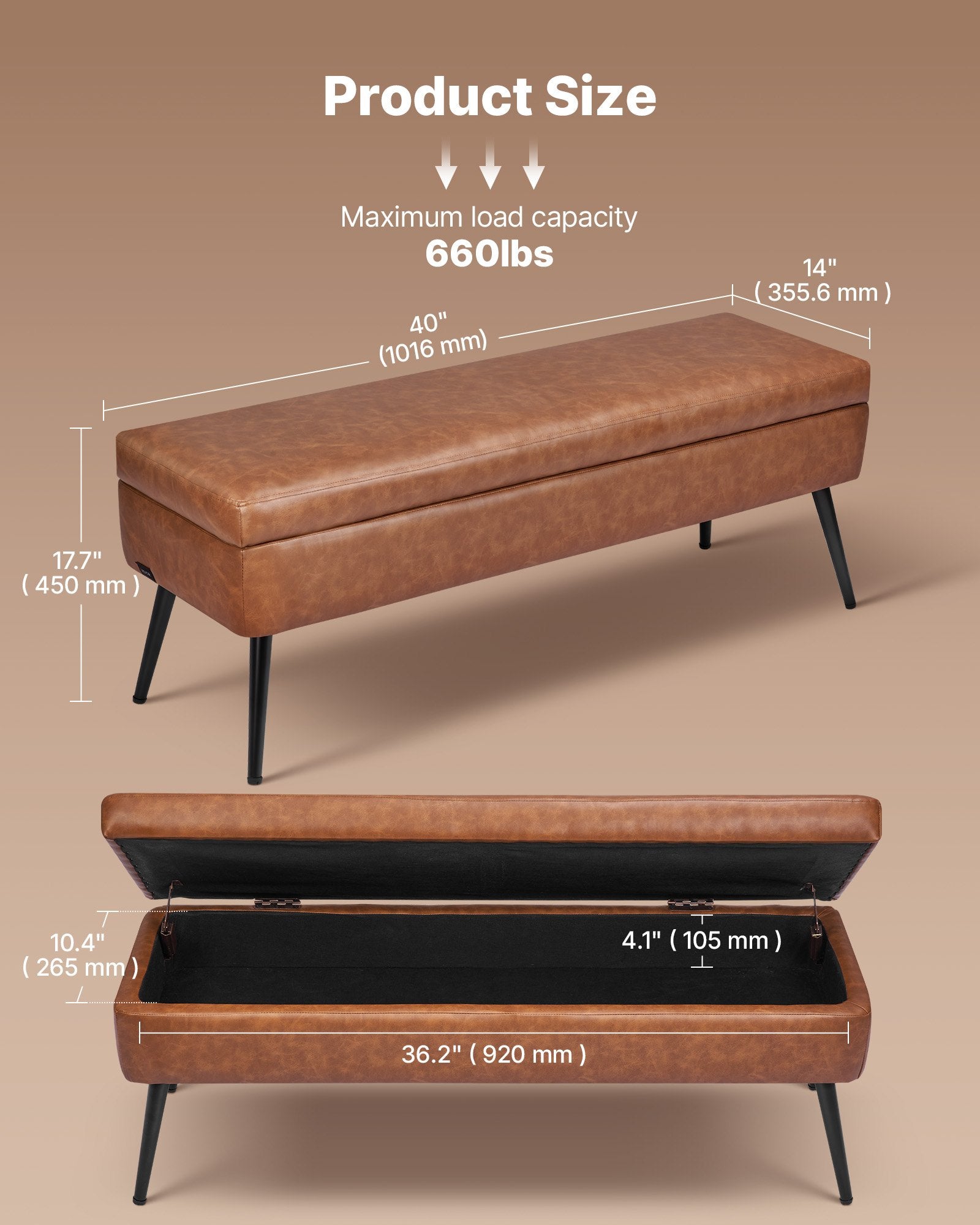 Suoliukas su daiktadėže VEVOR CWD0113CA-KD-BROWN, 300 kg apkrova