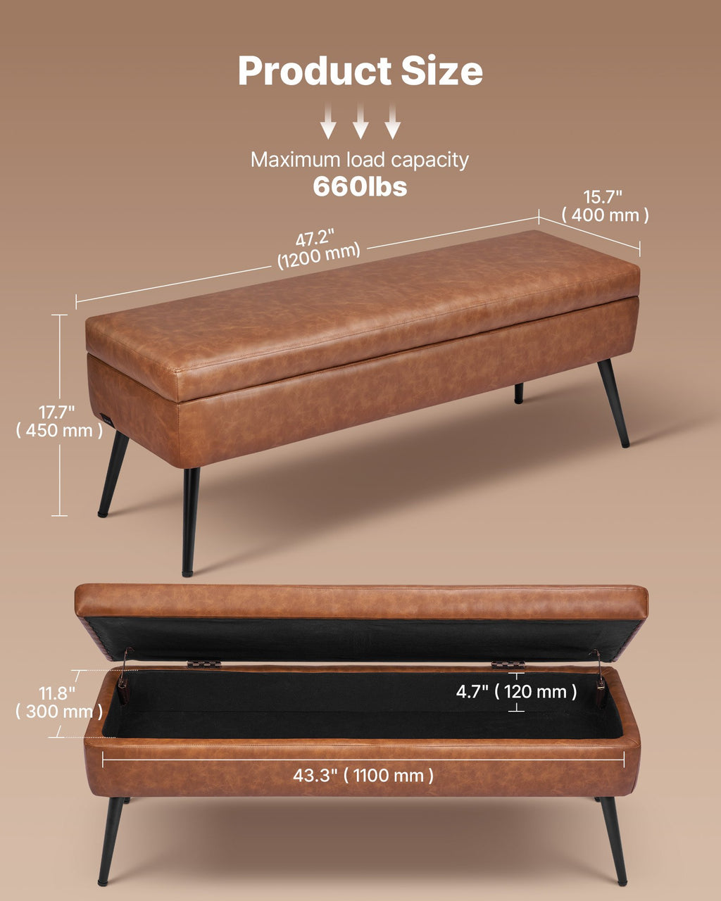 Suoliukas su daiktadėže VEVOR CWD0115CA-KD-BROWN, 120 cm ilgio