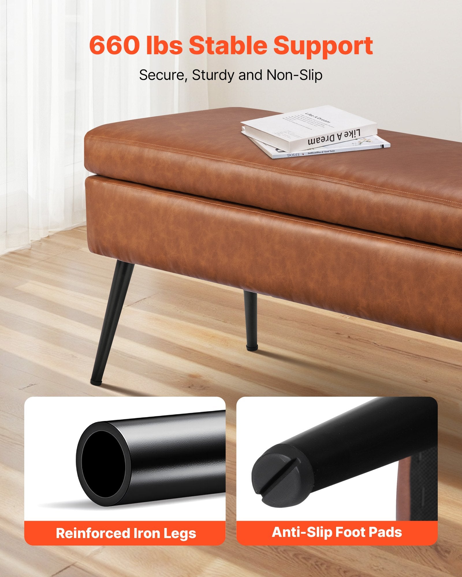 Suoliukas su daiktadėže VEVOR CWD0115CA-KD-BROWN, 120 cm ilgio