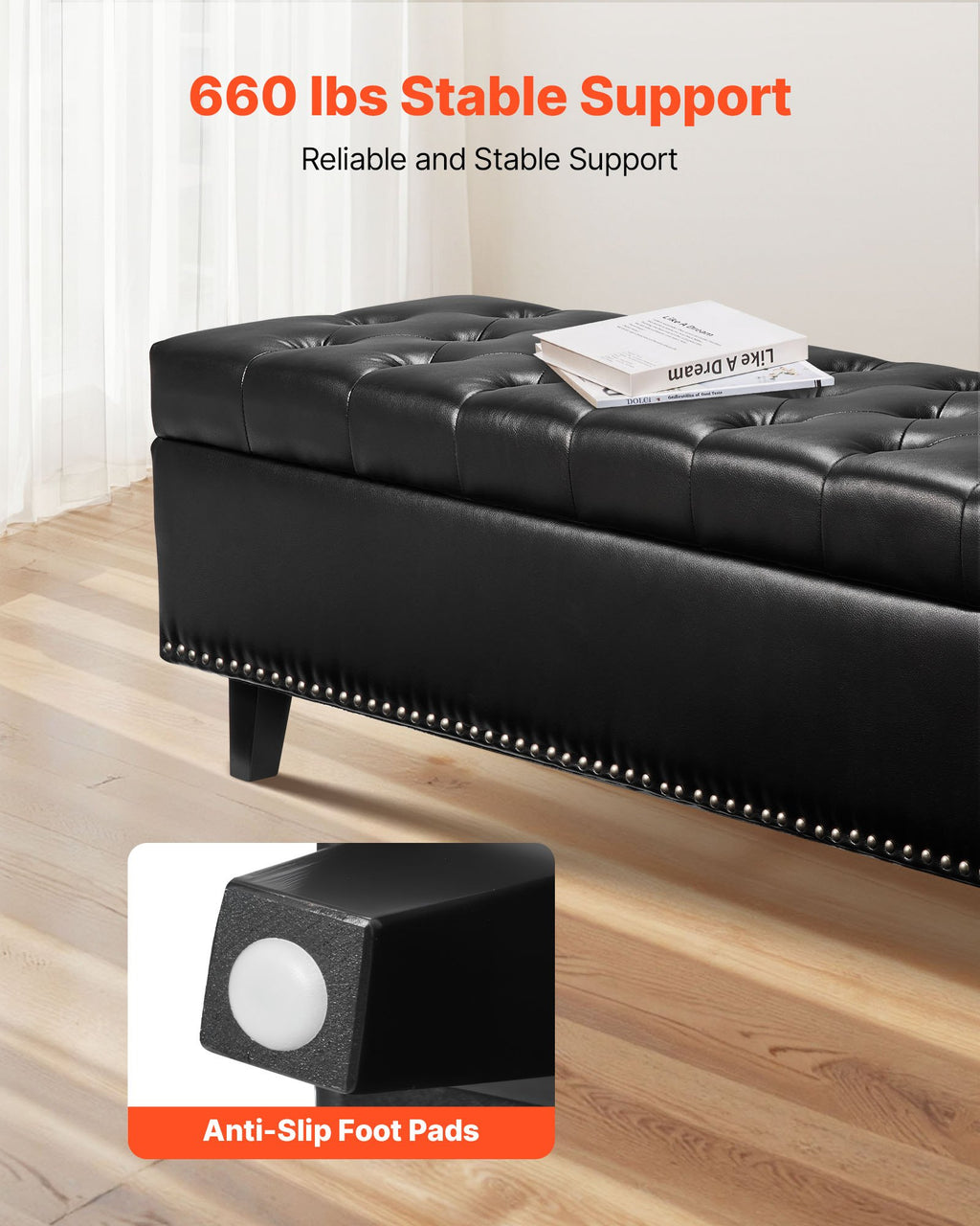 Suoliukas su daiktadėže VEVOR CWD0117CA-KD-BLACK, 130 cm ilgio