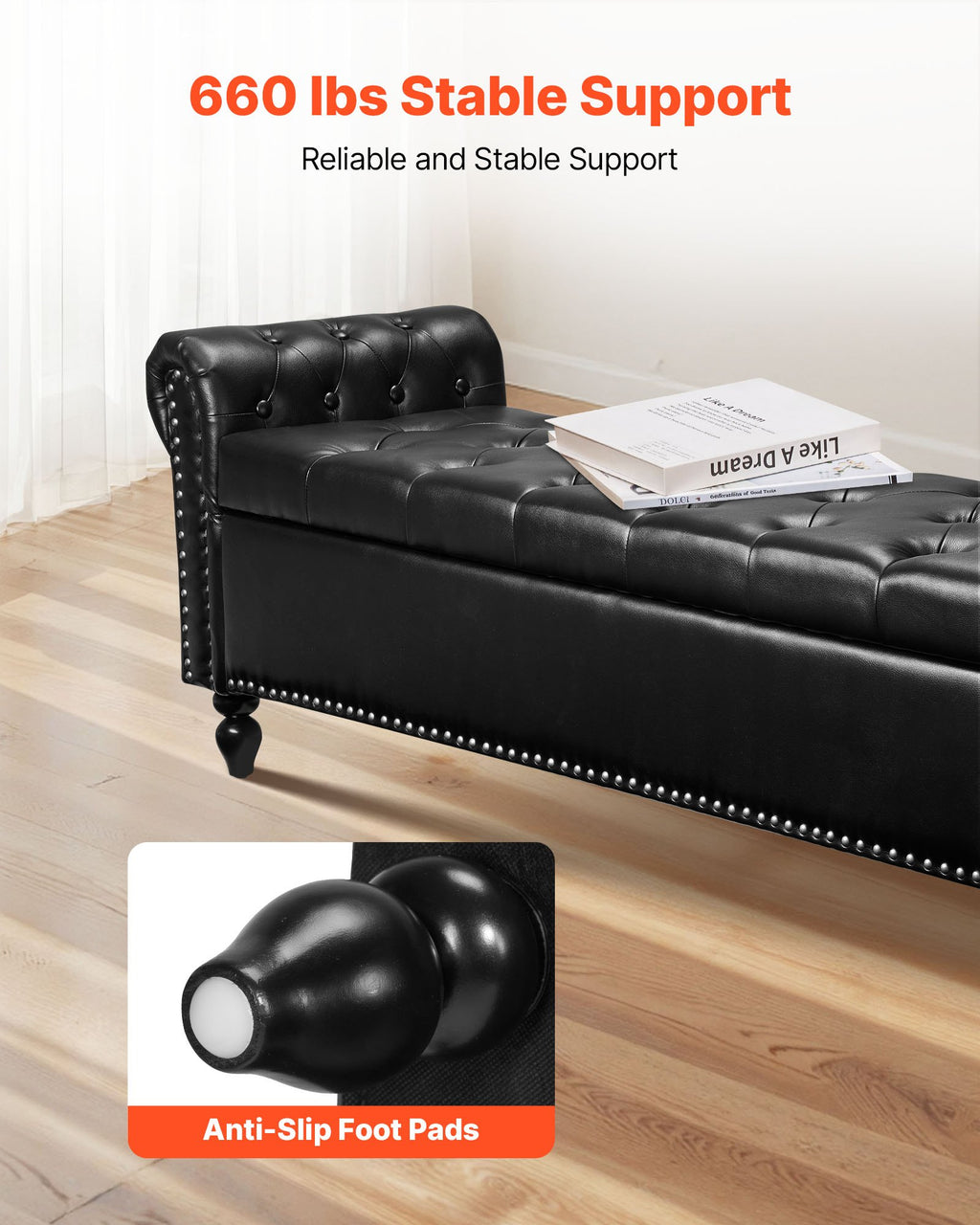 Minkštasuolis su daiktadėže VEVOR CWD0112CA-KD-BLACK, 166 cm ilgio