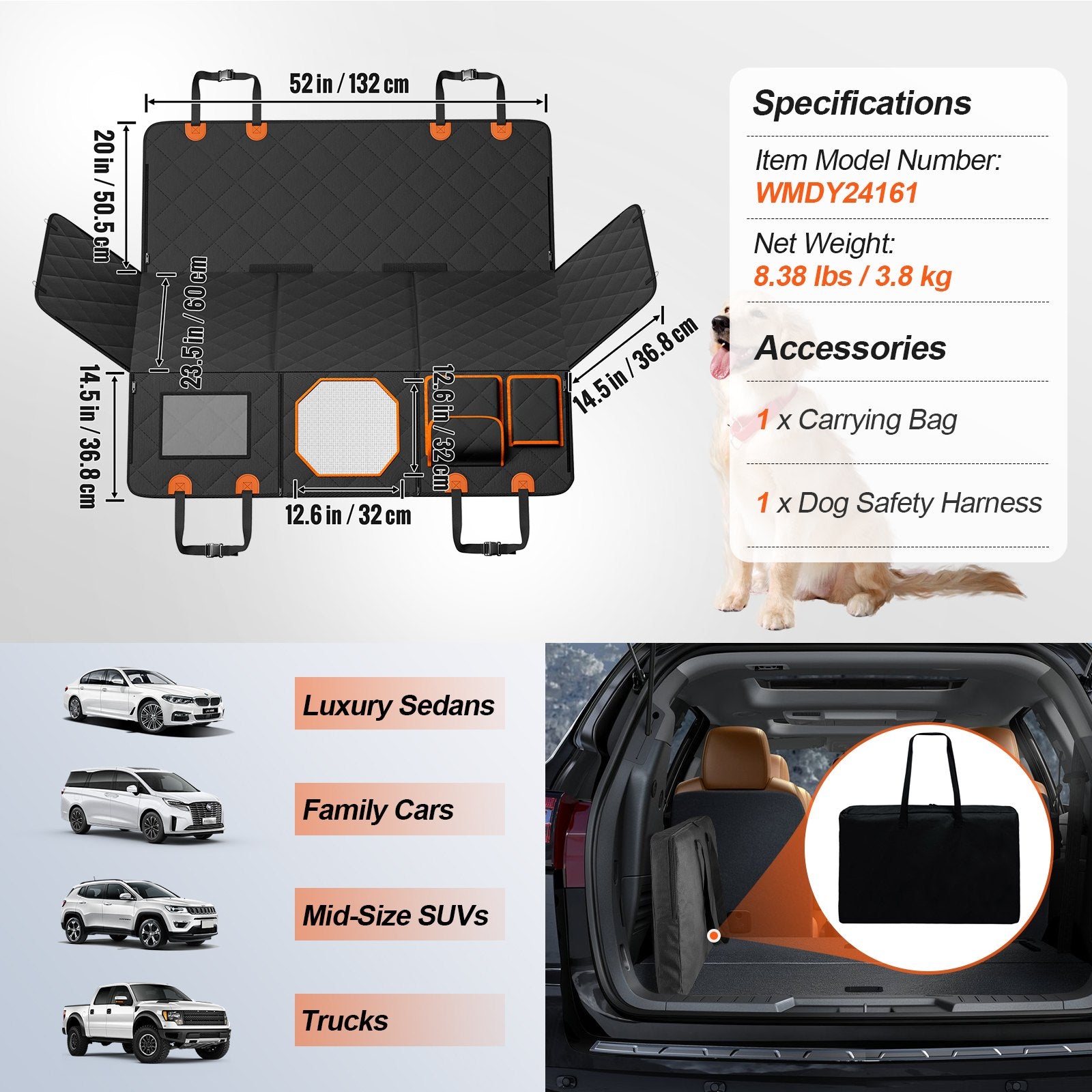 Šuns automobilio sėdynės uždangalas VEVOR WMDY24161, 131 x 60 cm