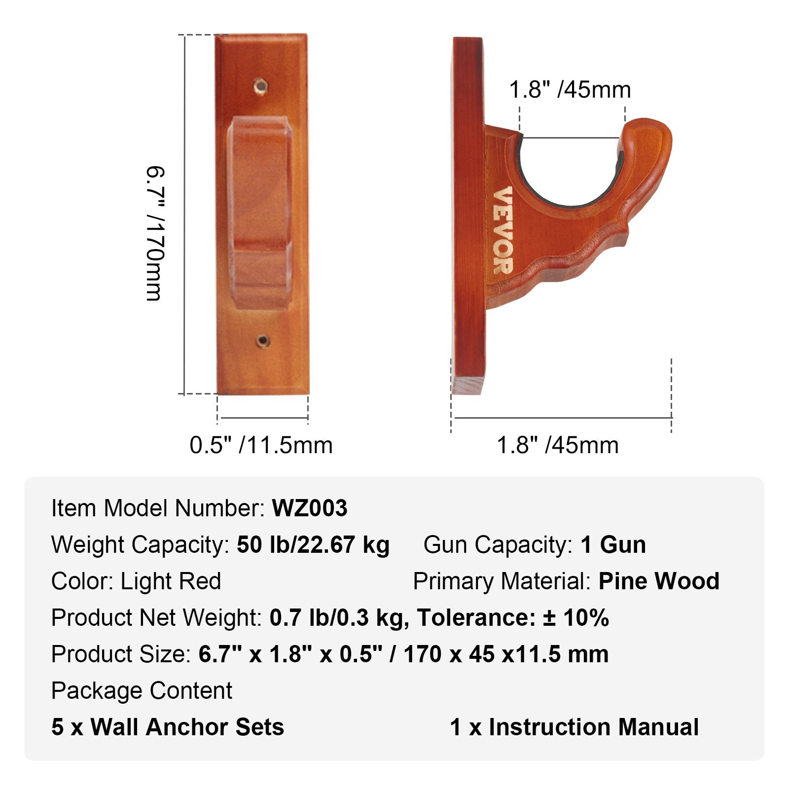 Sieninis ginklų laikiklis VEVOR WZ003, iki 22,7 kg