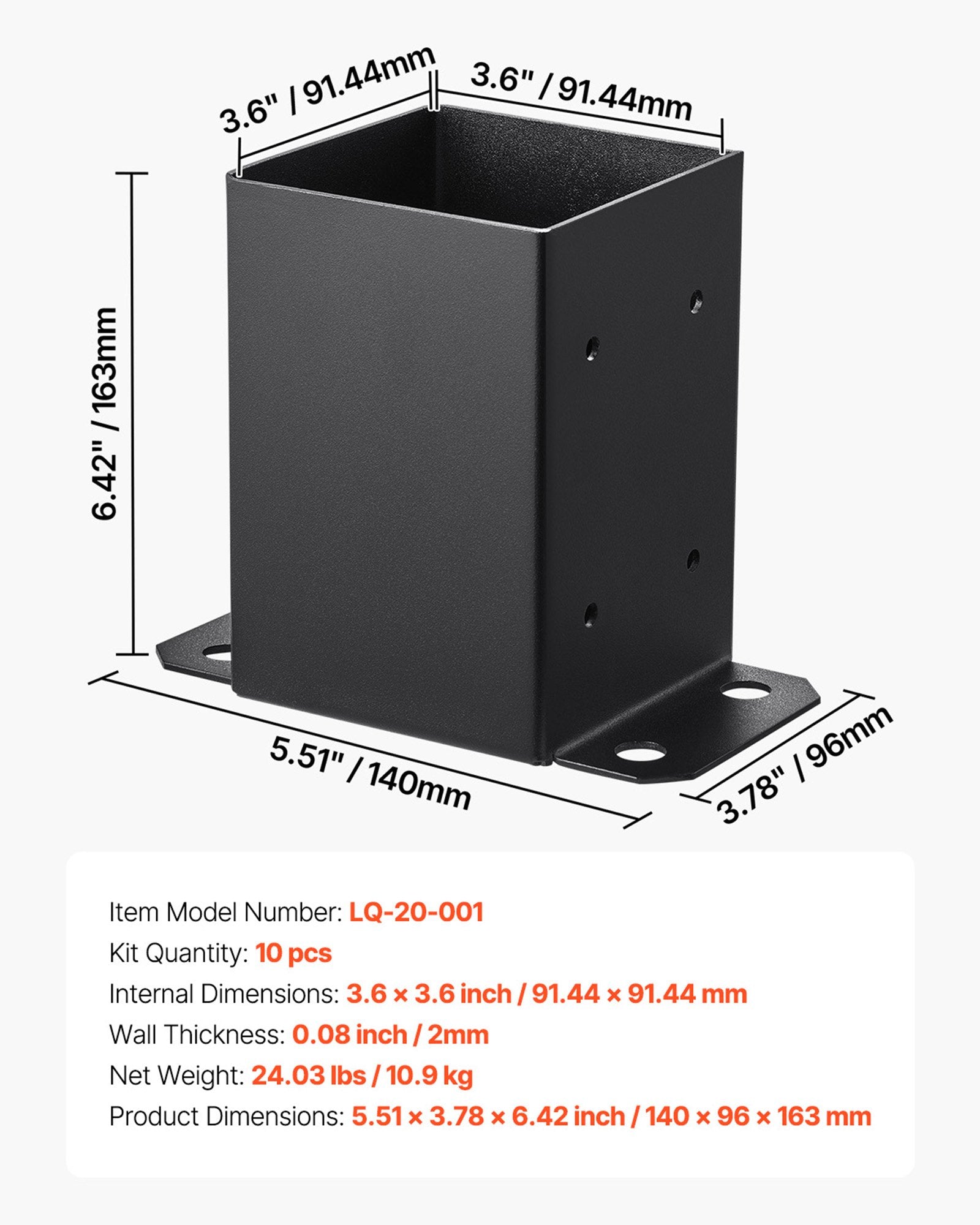 Kolonų padai VEVOR LQ-20-001, 91,44 x 91,44 mm, 10 vnt.