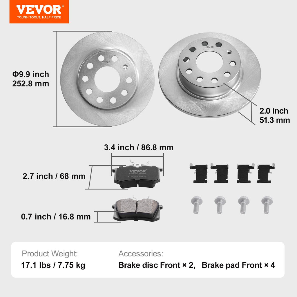 Galinių stabdžių komplektas VEVOR Audi A3, VW Golf 5/6, 253 mm