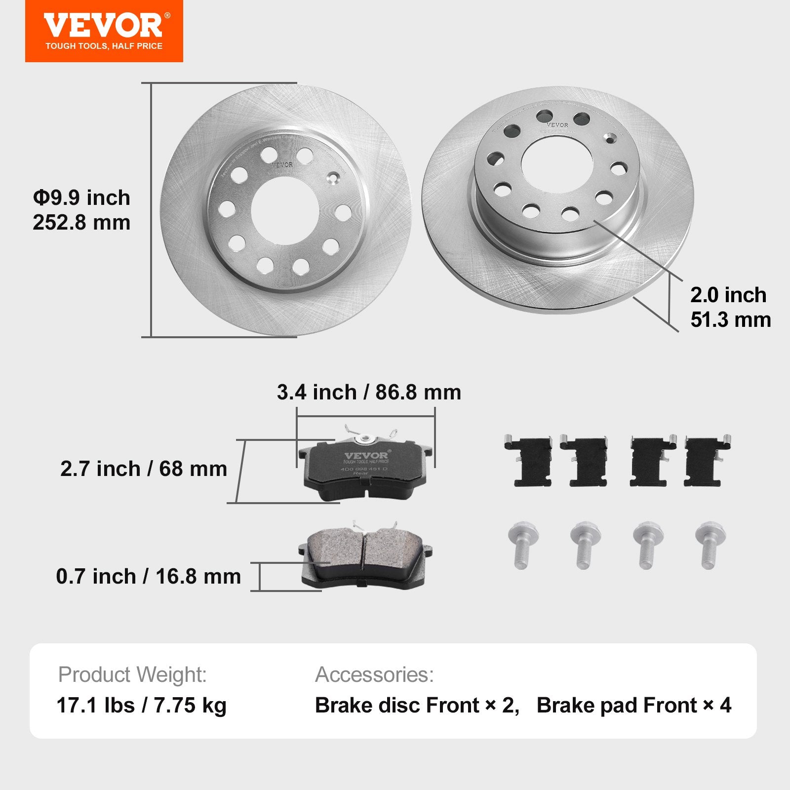 Galinių stabdžių komplektas VEVOR Audi A3, VW Golf 5/6, 253 mm